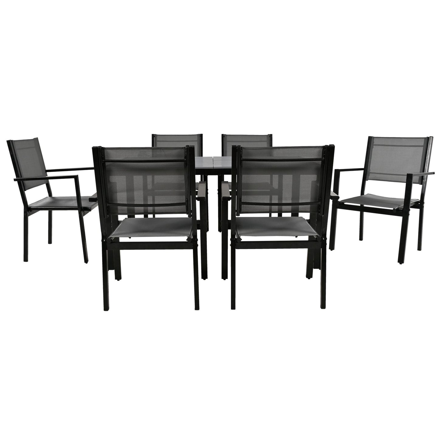 7 Pieces Outdoor Furniture Set, Legahome Modern Outdoor Patio Dining Sets, Patio Dining Furniture Set with 6 Textile Chairs and Dining Table, Patio Conversation Set for Backyard Poolside, Gray