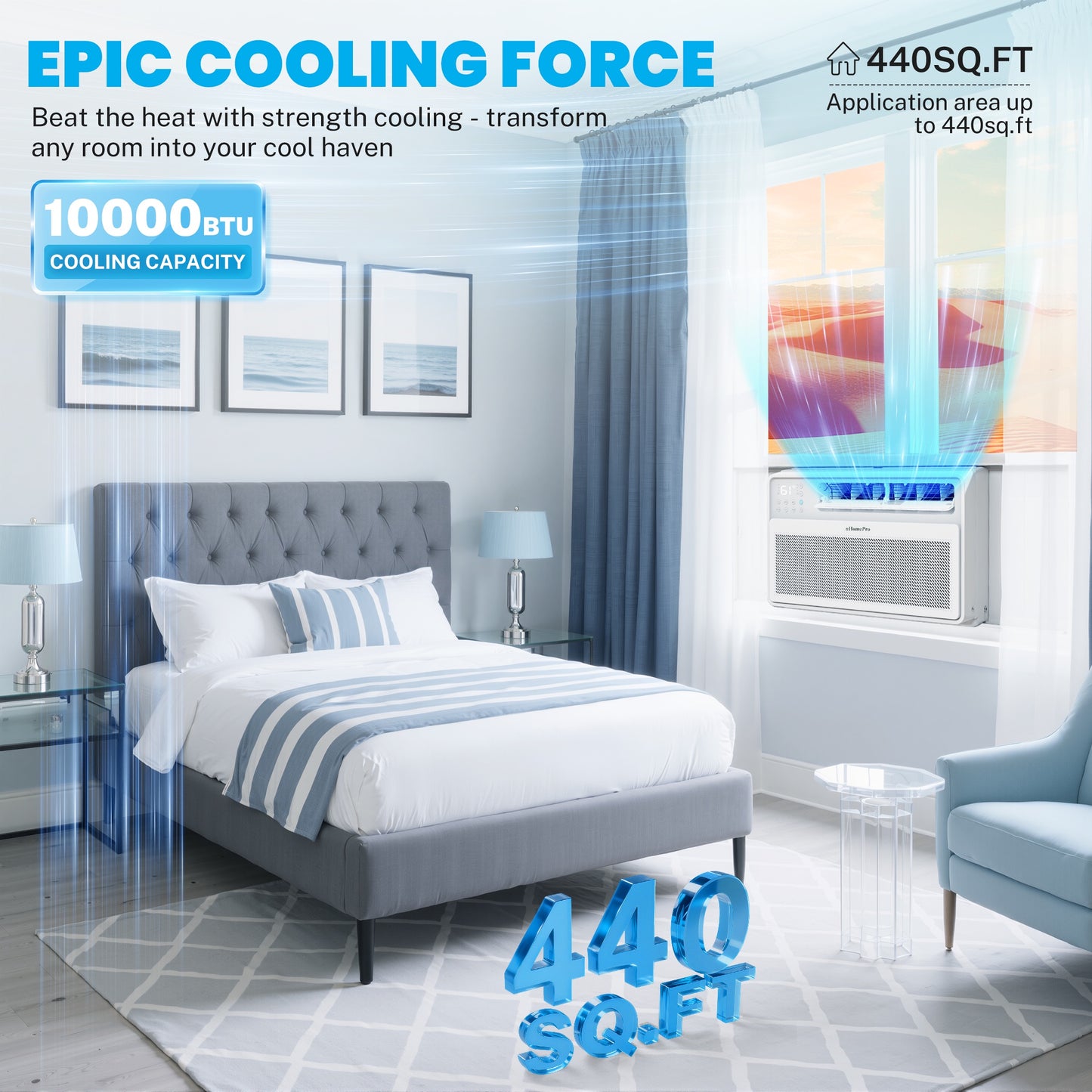 10000 BTU Window Air Conditioner with Wifi, Ultra Quiet Smart Inverter Window AC Units Cools up to 440 sq. ft, Up to 35% Energy Savings, Window Unit with Remote Control, 4 Modes(Auto, Cool, Dry, Fan)