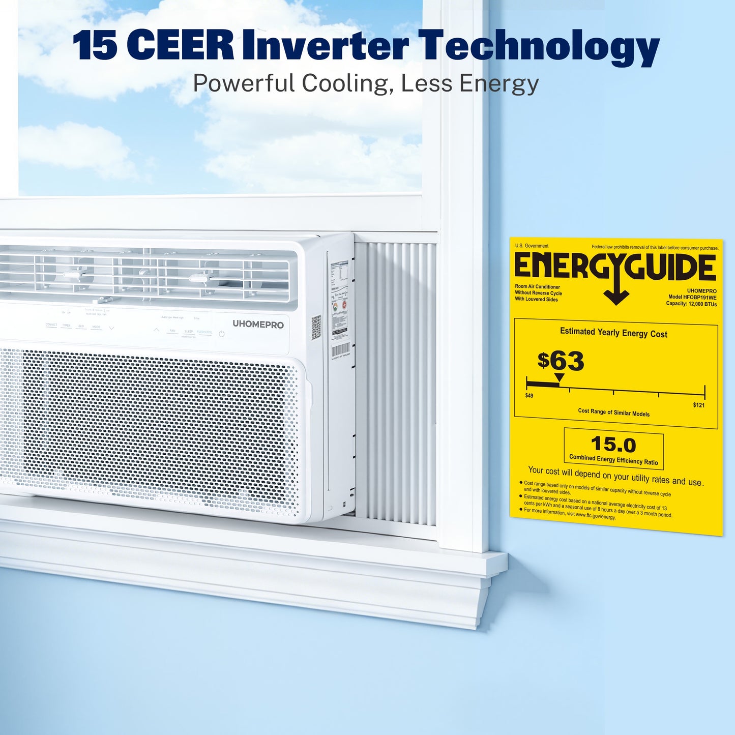 12000 BTU Window Air Conditioner with Wifi, Ultra Quiet Smart Inverter Window AC Units Cools up to 550 sq. ft, Up to 35% Energy Savings, Window Unit with Remote Control, 4 Modes(Auto, Cool, Dry, Fan)