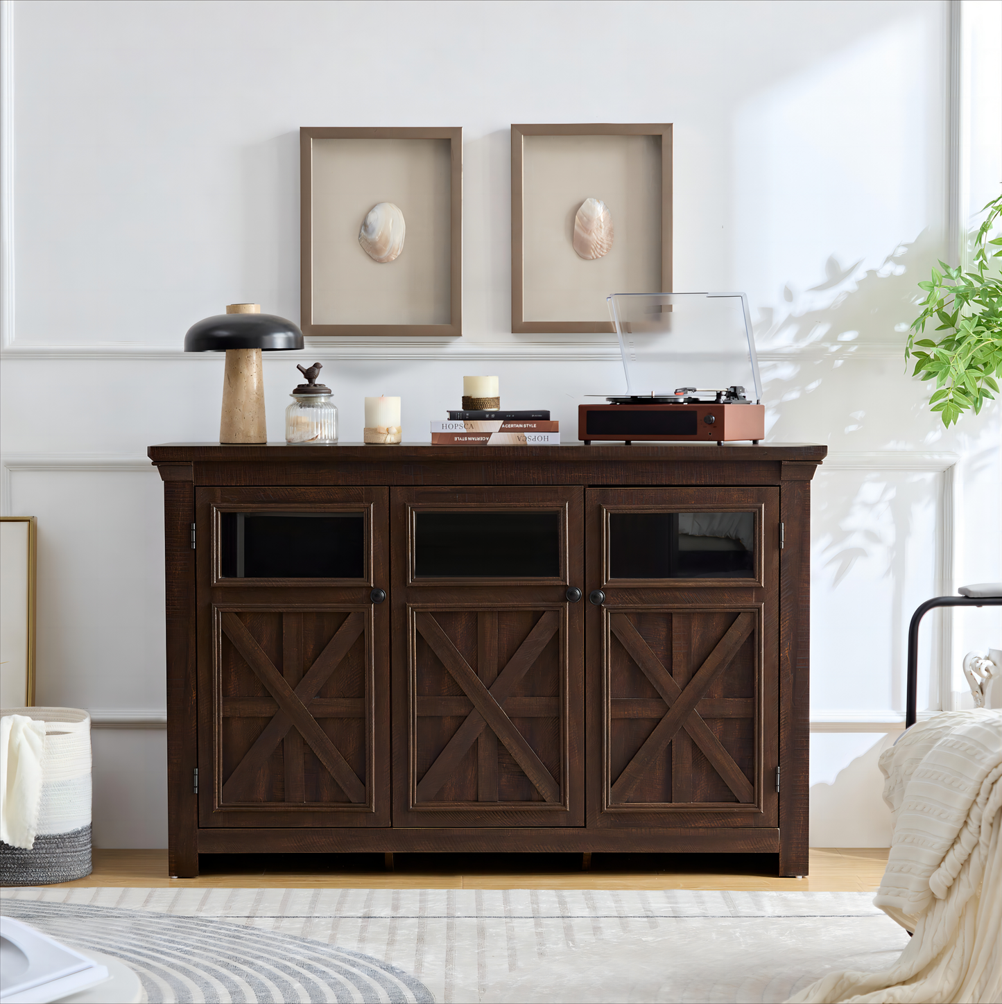 LegaHome Sideboard Buffet Cabinet, Farmhouse Coffee Bar Cabinet with 3 Barn Doors and Adjustable Shelf, Wood Kitchen Sideboard Storage Table Coffee Station for Dining Room, Espresso