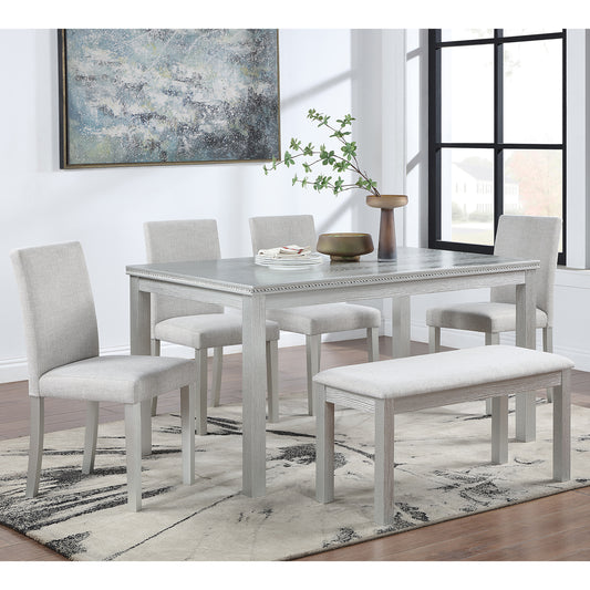 6 Piece Dining Room Set, Farmhouse Rubber Wood Dining Table Set for 6