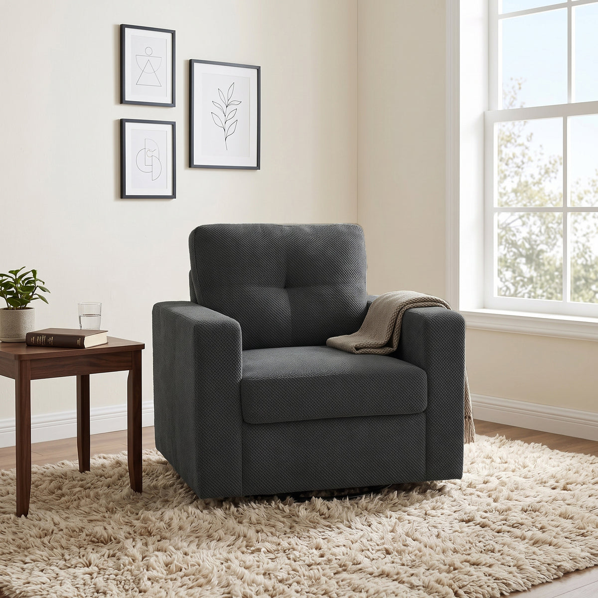 360° Swivel Accent Chair, LEGAHOME 36.0" Wide Modern Swivel Arm Chair for Living Room, Rotating Comfy Club Reading Chair, Blue Floral