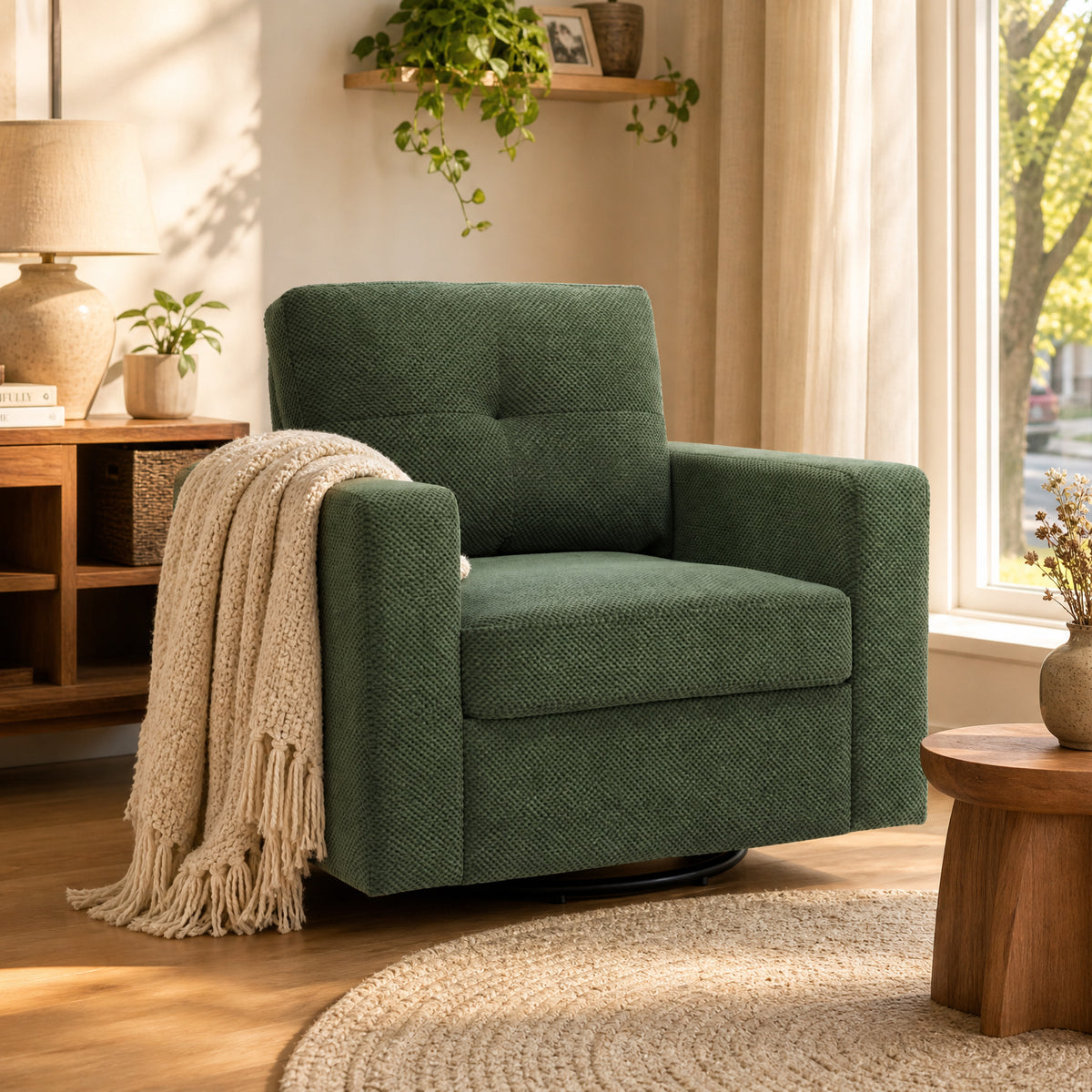 360° Swivel Accent Chair, LEGAHOME 36.0" Wide Modern Swivel Arm Chair for Living Room, Rotating Comfy Club Reading Chair, Blue Floral