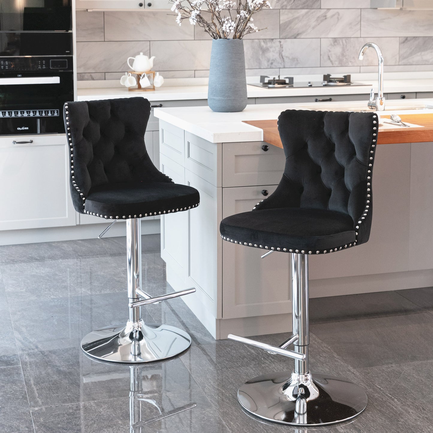 Swivel Bar Stools of 2, LegaHome Velvet Counter Height Barstools, 25-33 Inch Adjustable Height Bar Stools for Kitchen Counter, Modern Upholstered Kitchen Island Chairs, 300lbs Capacity, Pink