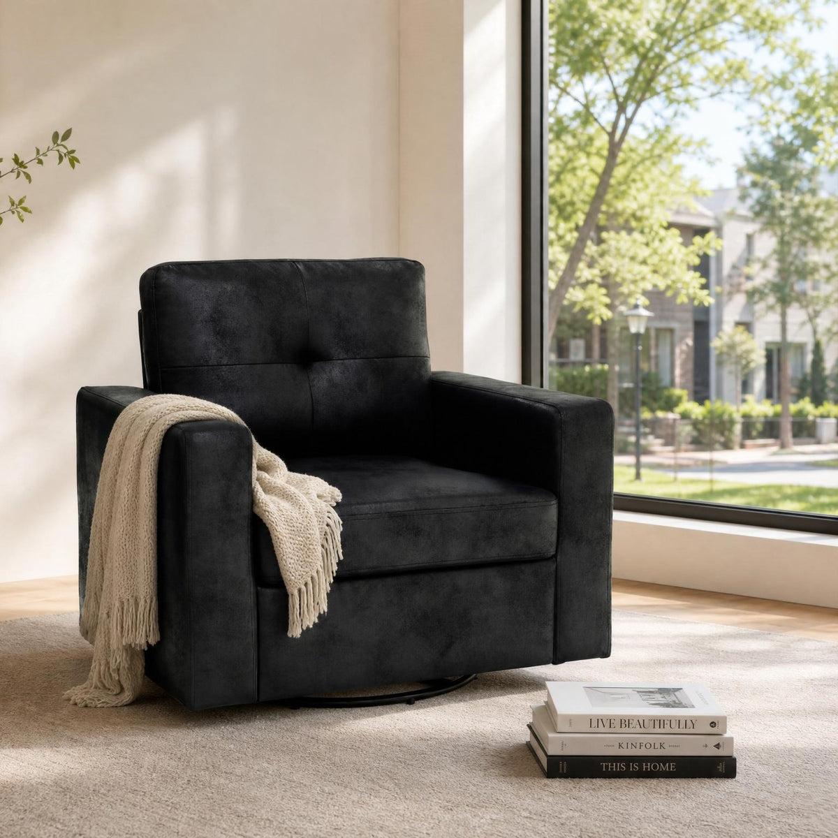 360° Swivel Accent Chair, LEGAHOME 36.0" Wide Modern Swivel Arm Chair for Living Room, Rotating Comfy Club Reading Chair, Blue Floral