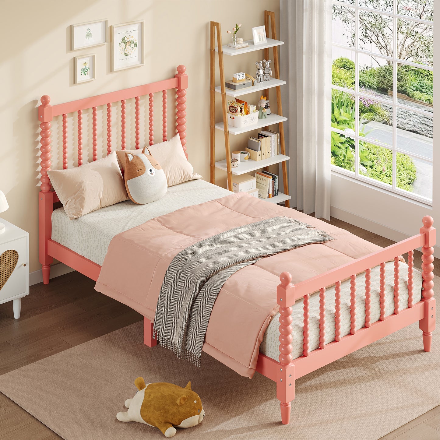 odern Twin Size Bed Frame, Wood Twin Platform Bed with Gourd Shaped Headboard and Footboard, Solid Wood Bed Frame