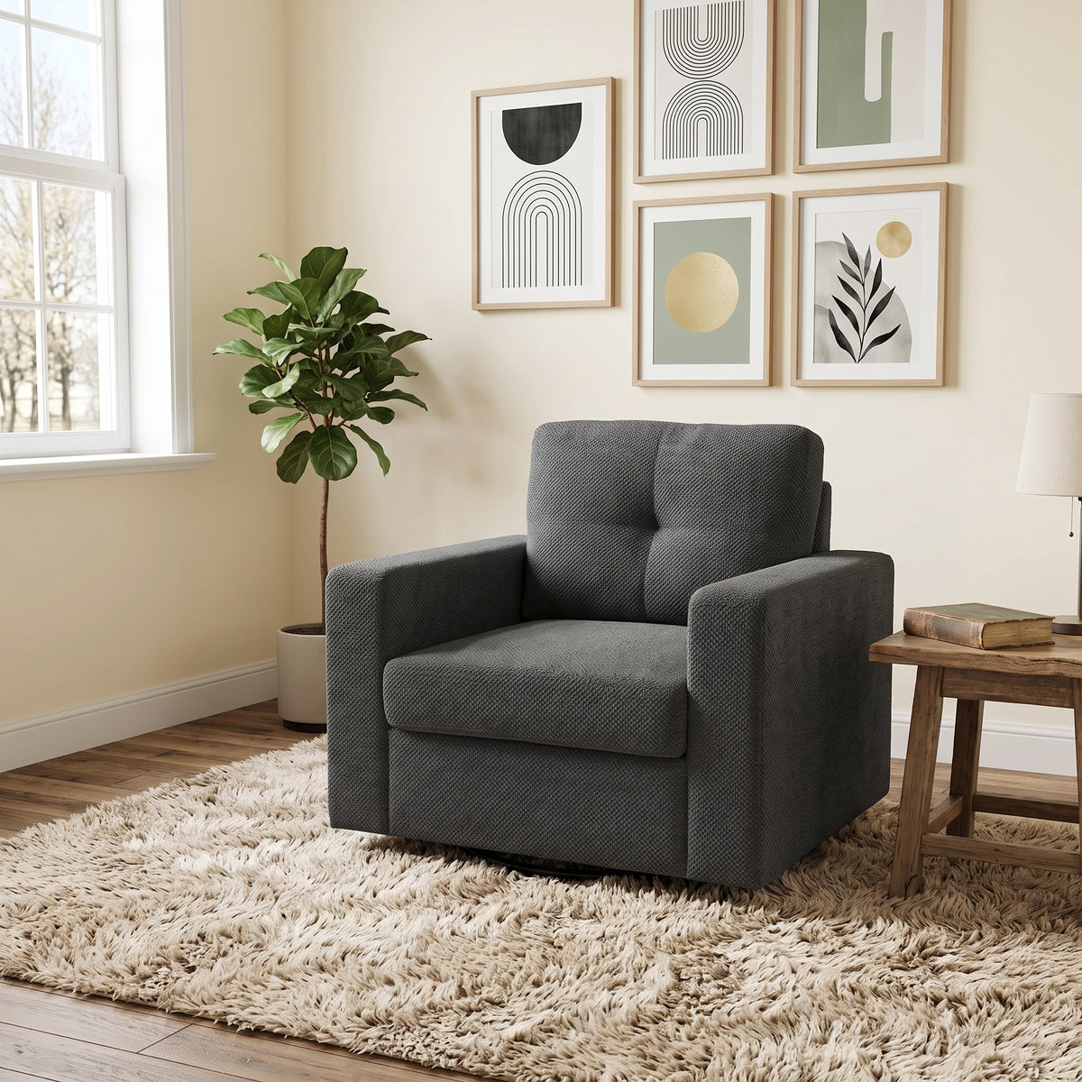 360° Swivel Accent Chair, LEGAHOME 36.0" Wide Modern Swivel Arm Chair for Living Room, Rotating Comfy Club Reading Chair, Blue Floral