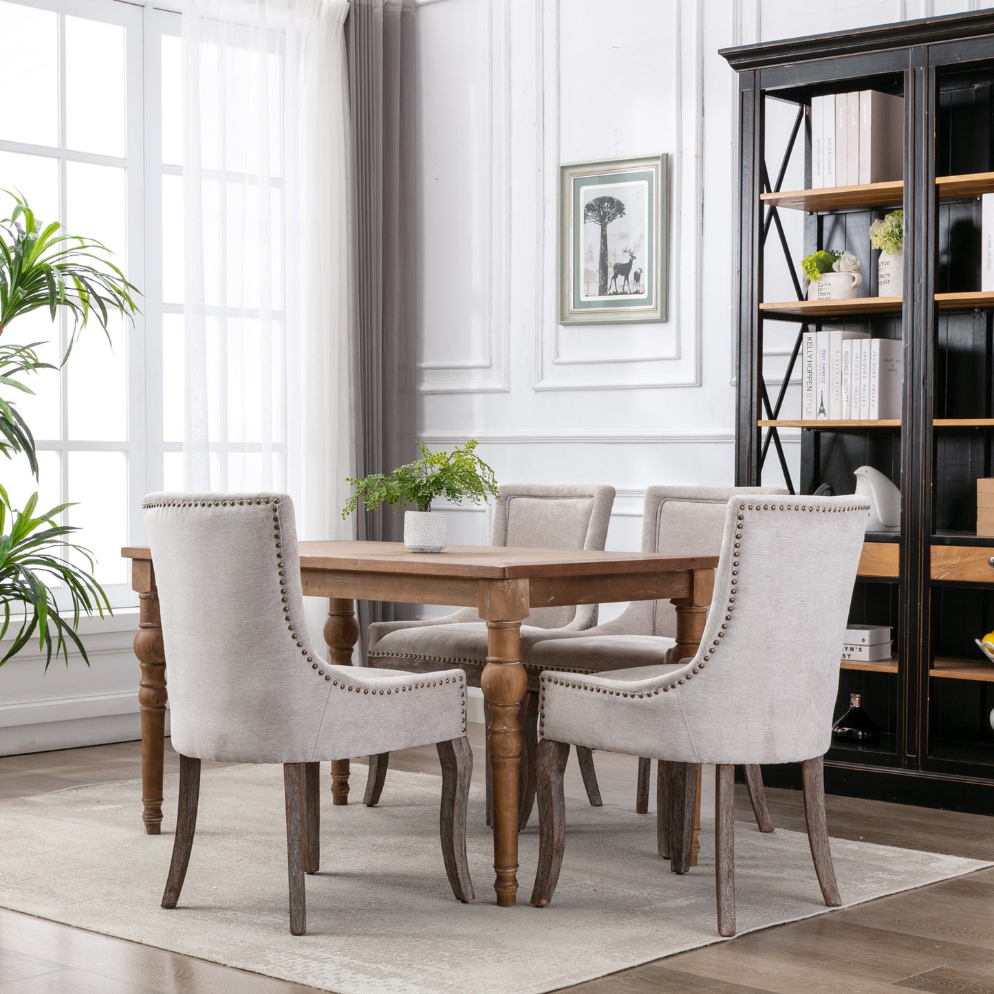 Dining Chairs Set of 2, LEGAHOME Yellow Fabric Upholstered Dining Chairs, Mid-century Kitchen Chairs with High Back, Bronze Nail Head, Solid Wood Legs, Yellow, 2 Pcs
