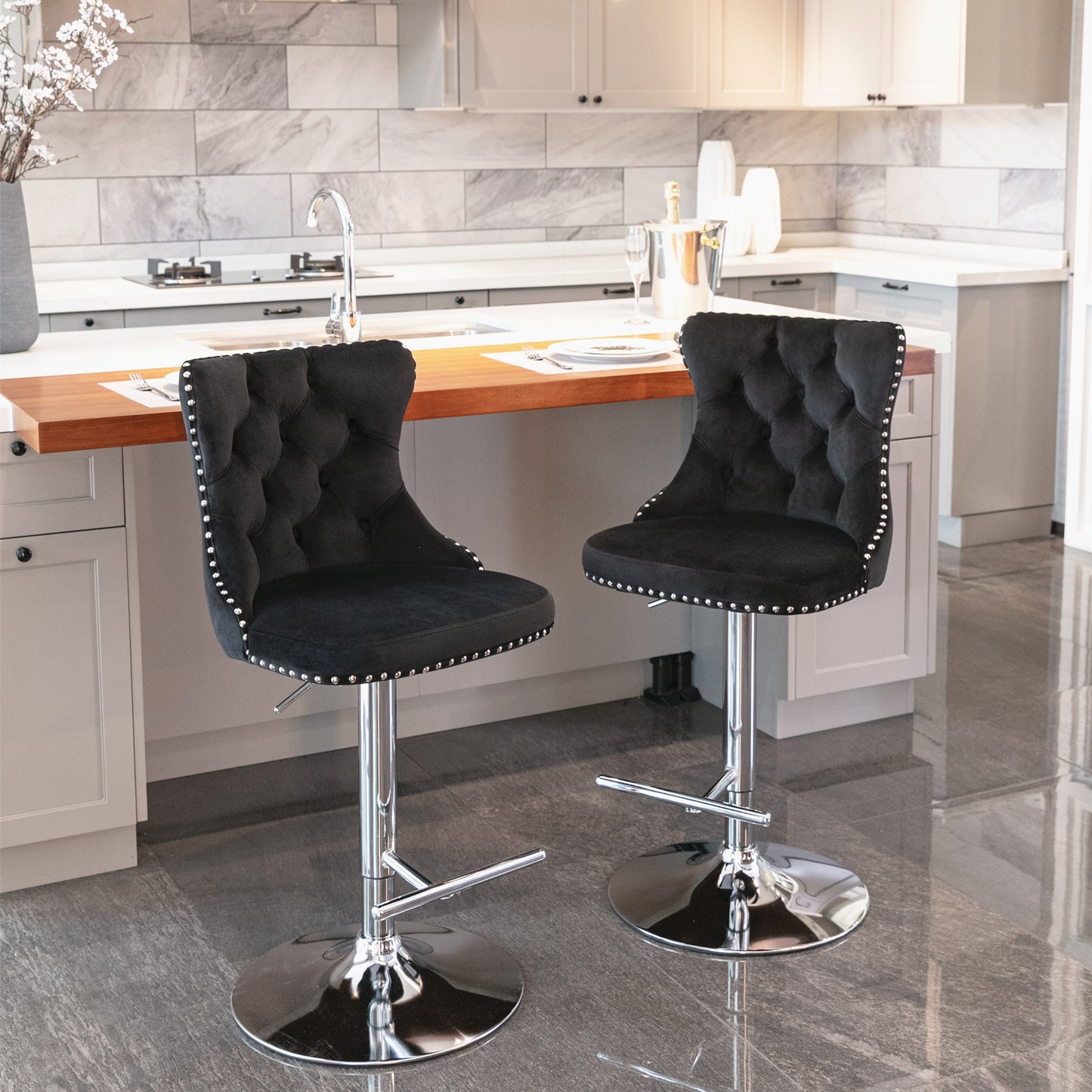 Swivel Bar Stools of 2, LegaHome Velvet Counter Height Barstools, 25-33 Inch Adjustable Height Bar Stools for Kitchen Counter, Modern Upholstered Kitchen Island Chairs, 300lbs Capacity, Pink