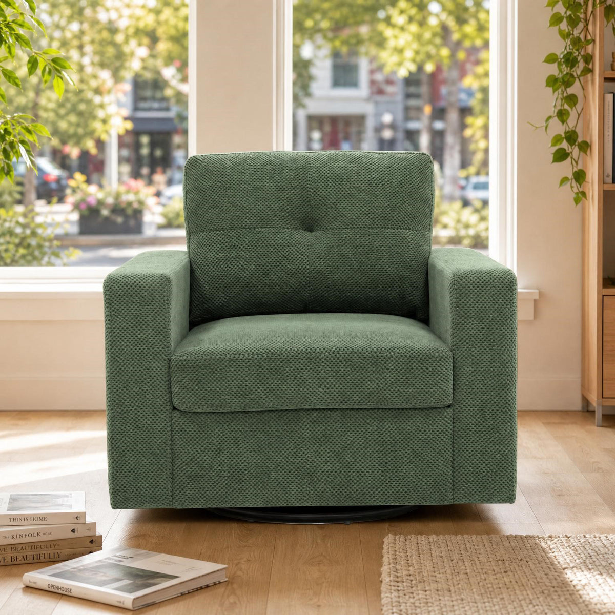 360° Swivel Accent Chair, LEGAHOME 36.0" Wide Modern Swivel Arm Chair for Living Room, Rotating Comfy Club Reading Chair, Blue Floral