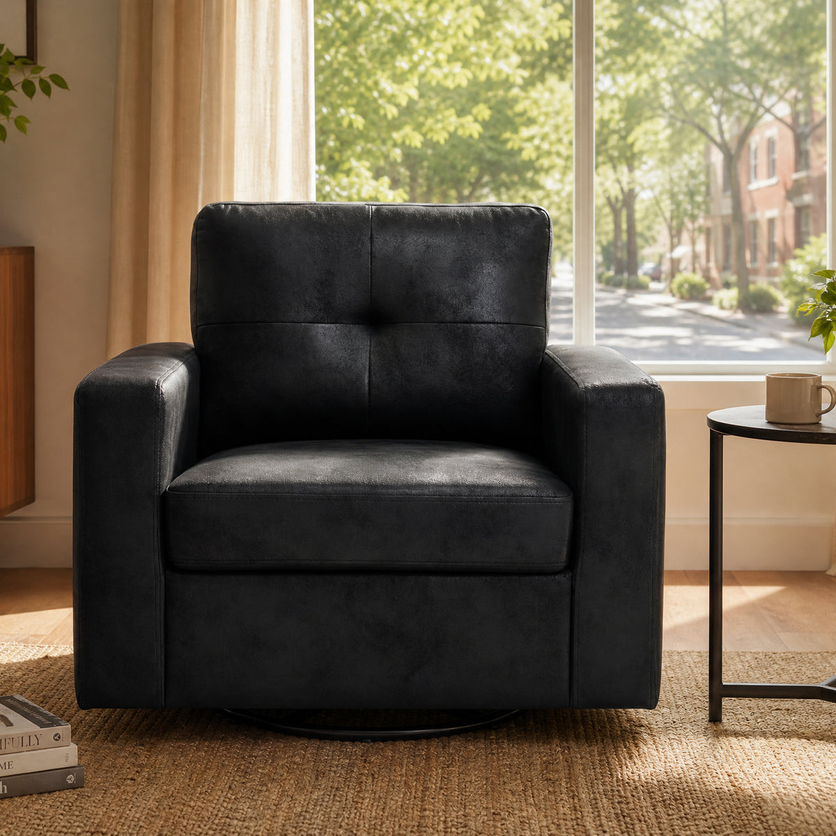 360° Swivel Accent Chair, LEGAHOME 36.0" Wide Modern Swivel Arm Chair for Living Room, Rotating Comfy Club Reading Chair, Blue Floral