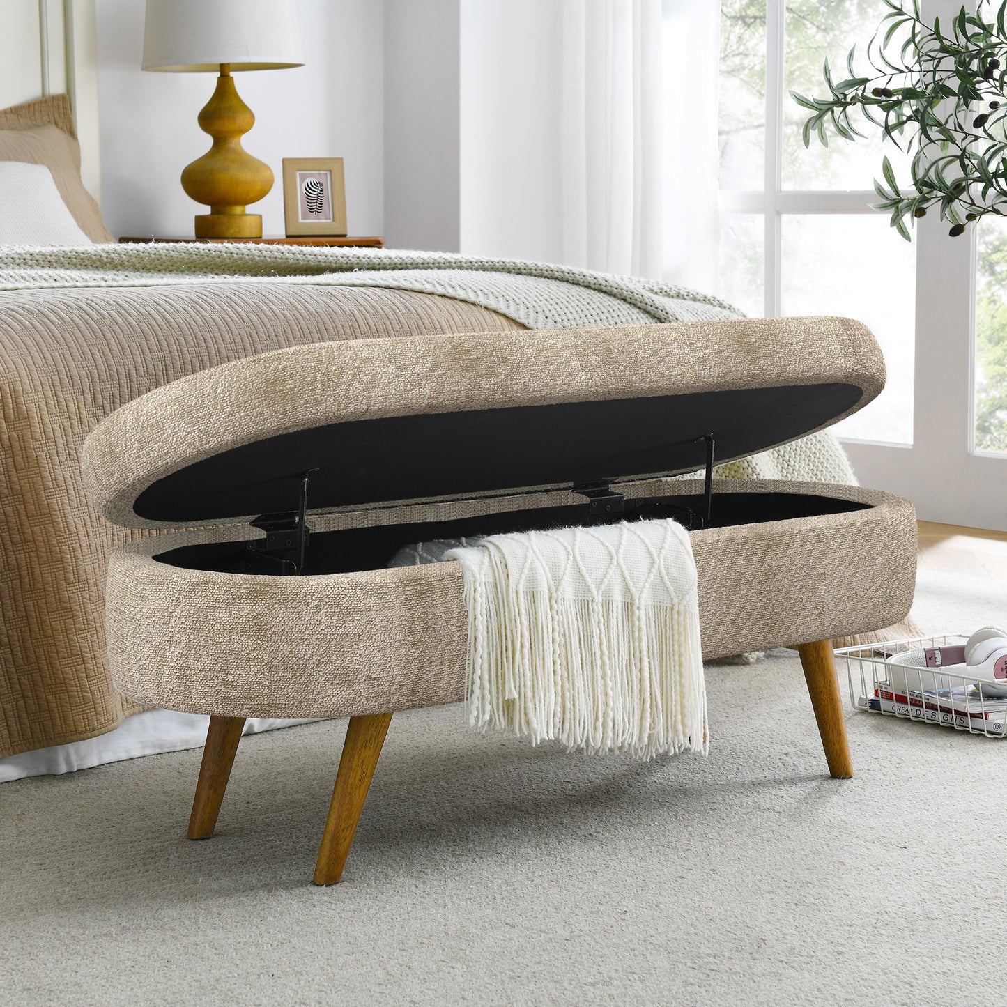 LEGAHOME Oval Ottoman with Storage