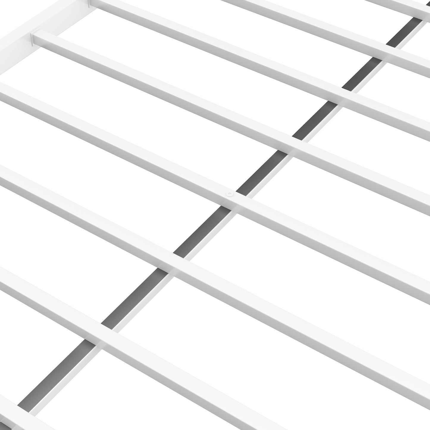Twin Over Twin Bunk Bed with Trundle, LEGAHOME White Metal Bunk Bed For Teens, Heavy Duty Convertible BunkBeds for 350lbs Weight Capacity, White