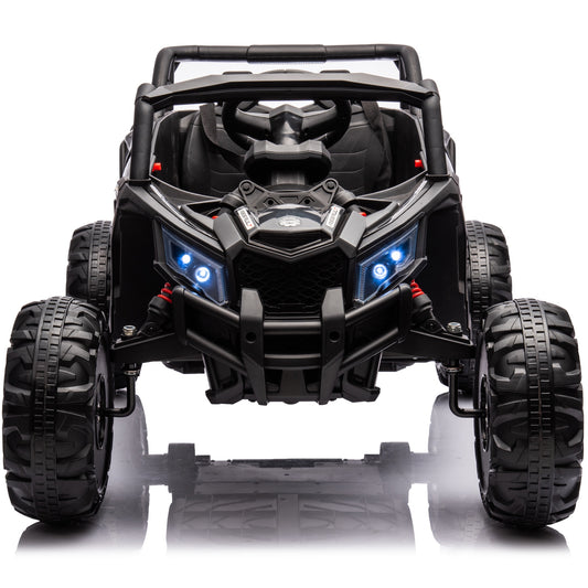 Powered Ride on Toy UTV for Boys, 24 Volt Ride on Cars with Remote Control, Bluetooth, Music Player, Spring Suspension, LED Lights, Larger Seat 4 Wheeler Electric Cars for Kids Girls Gifts, Black