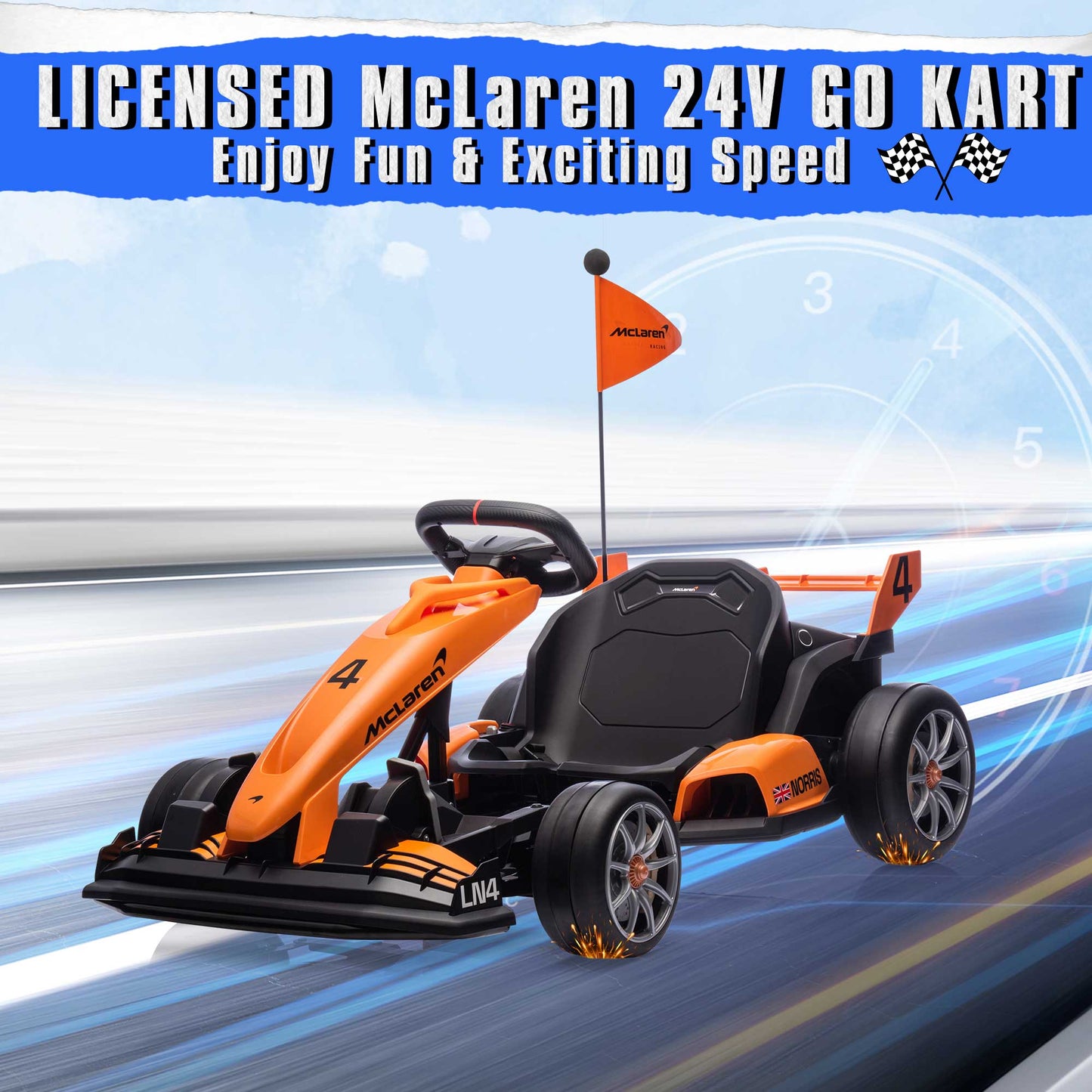 24V Electric Go Kart for Kids, Licensed Mclaren Powered Ride on Toys Go Cart with 400W Powerful Motor, 7.5 MPH Drift Kart Go Kart for Kids Ages 6+ Boys Girls Gifts, Orange