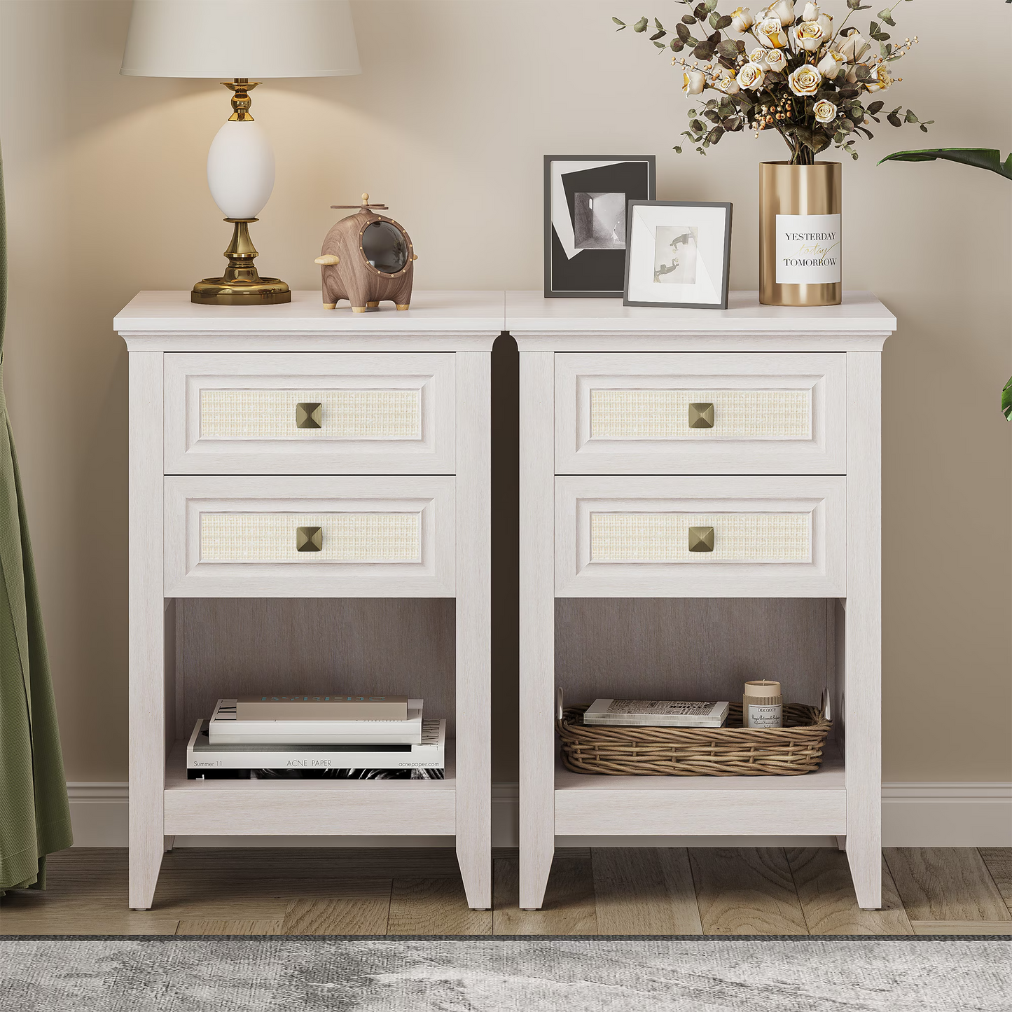 LEGAHOME Rattan Night Stand Set of 2