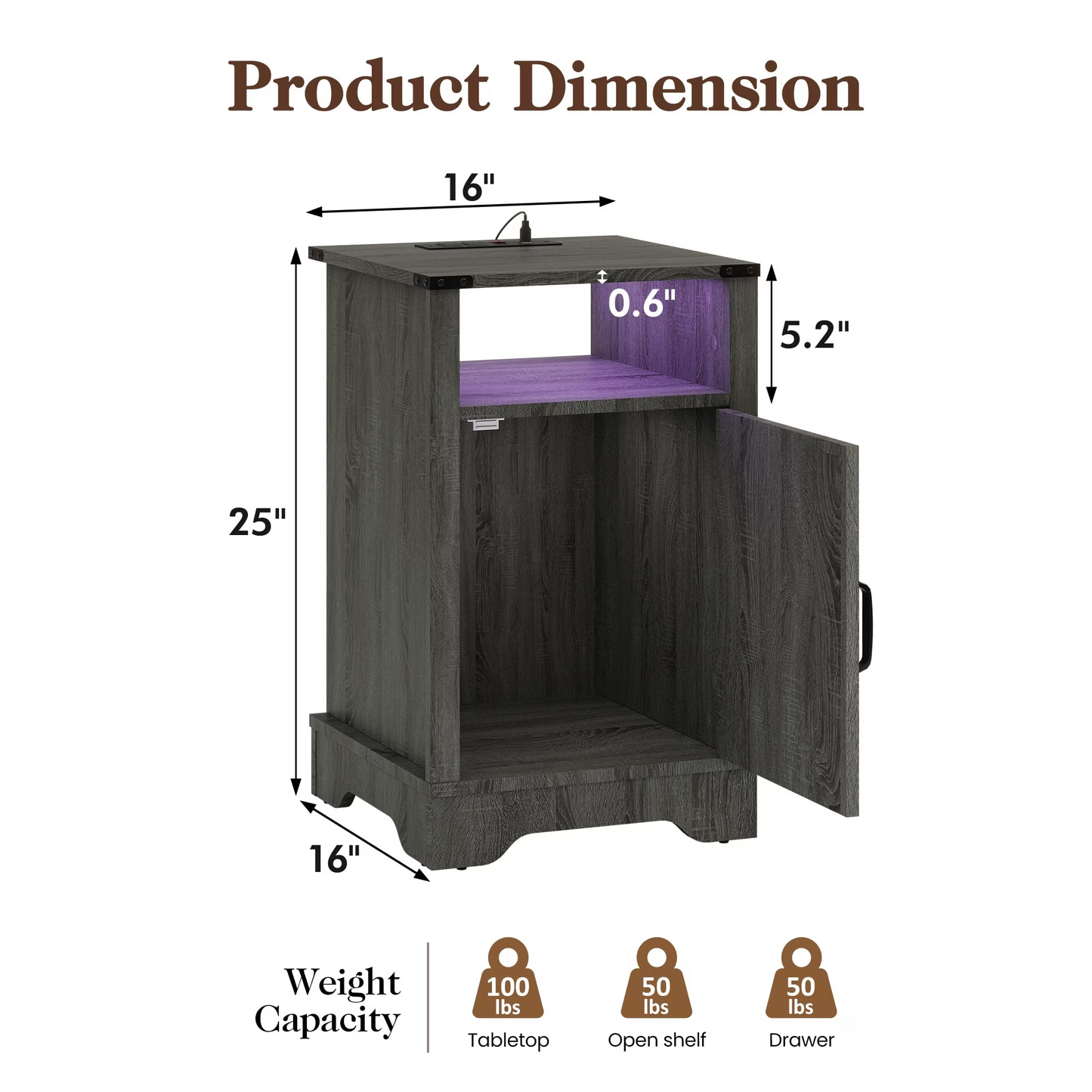LEGAHOME LED Night Stand Set of 2