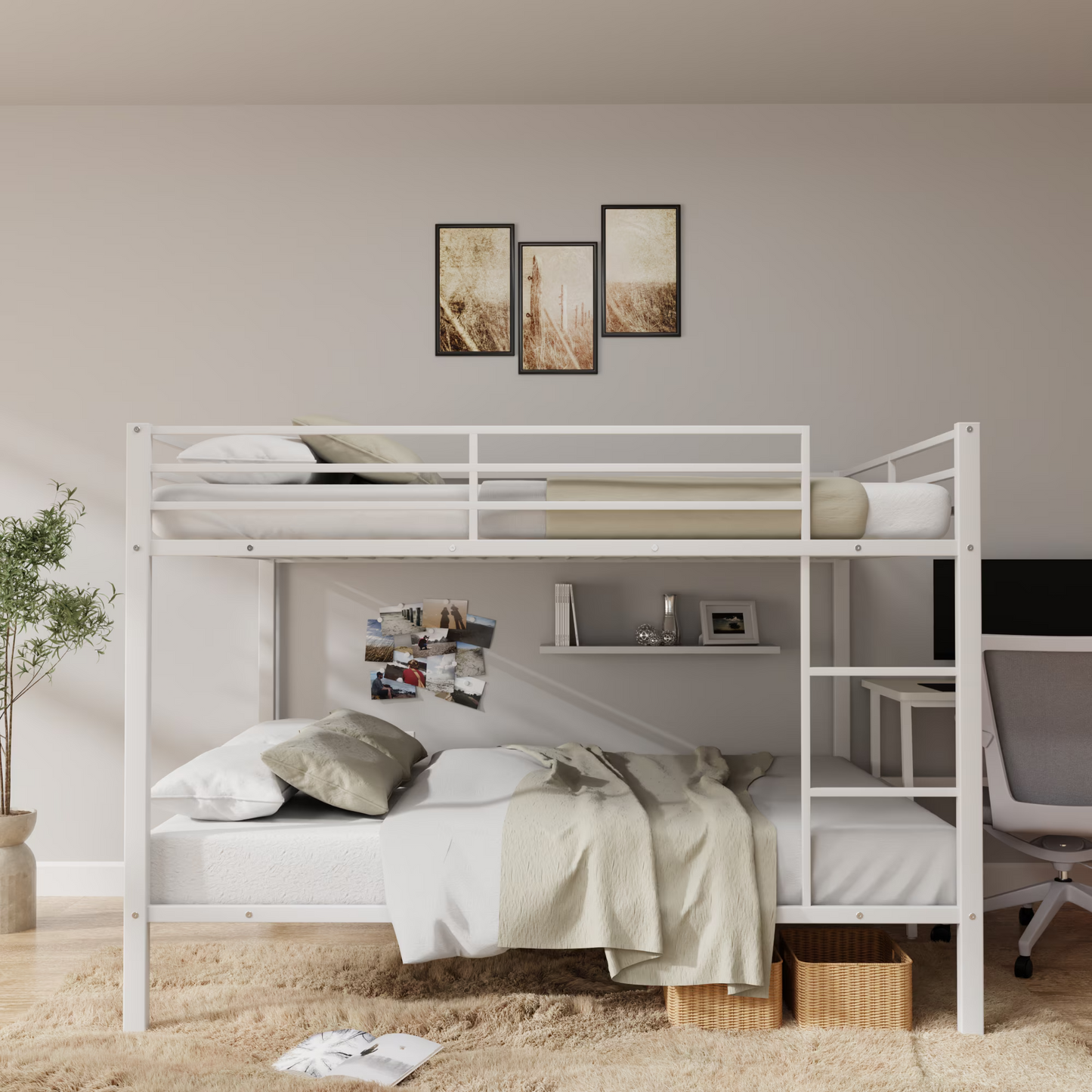 Full Size Bunk Beds, Heavy Duty Bunk Beds For Kids Full over Full, Metal Bunk Beds No Box Spring Needed for Adults, 450ls Weight Capacity, White