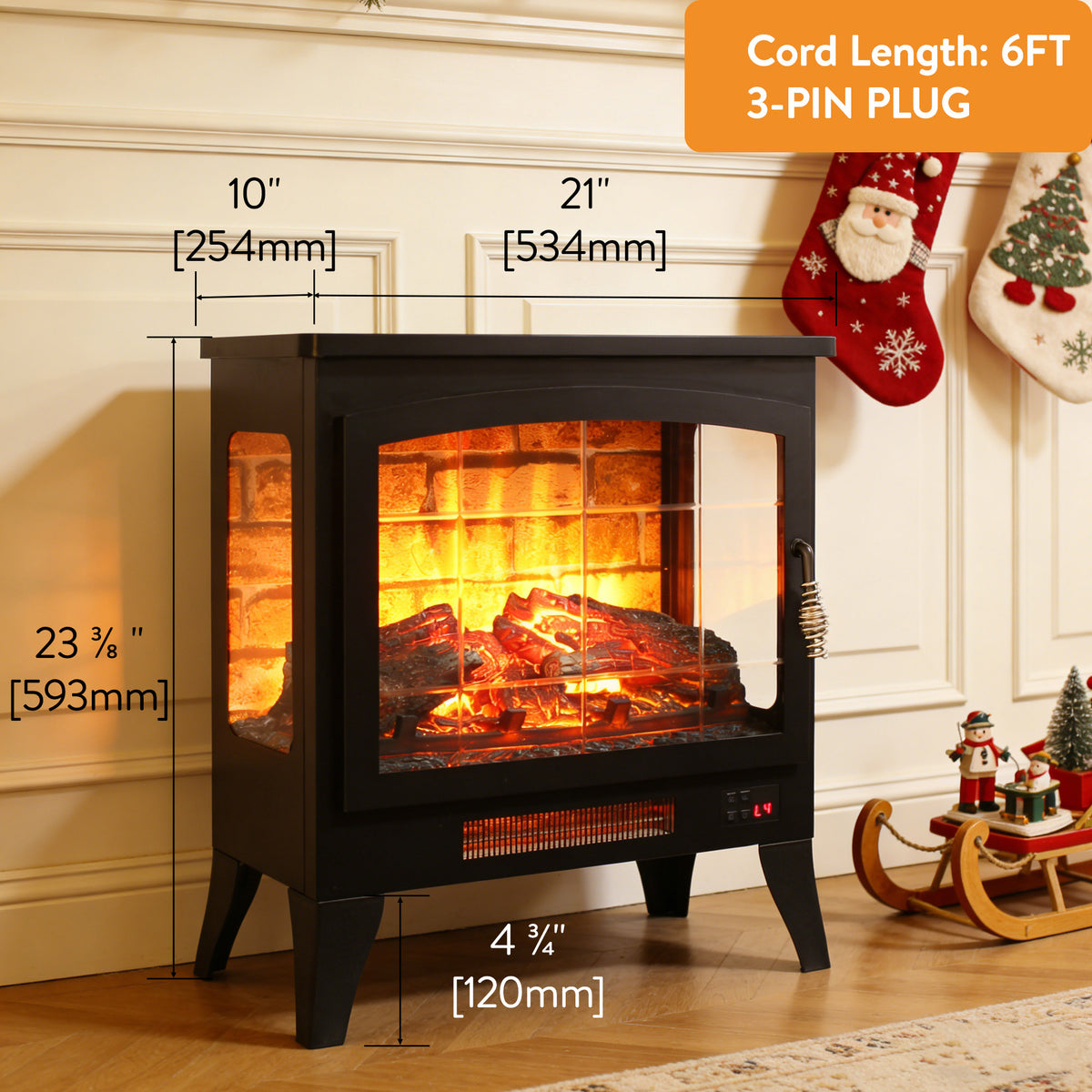 Electric Fireplace Heater, LEGAHOME 21 in Freestanding Fireplace Stove Heater with Remote Control, 3D Flame Effect, Cool Touch Exterior, Overheating Protection, Faux Fireplace Space Heater, 1400W