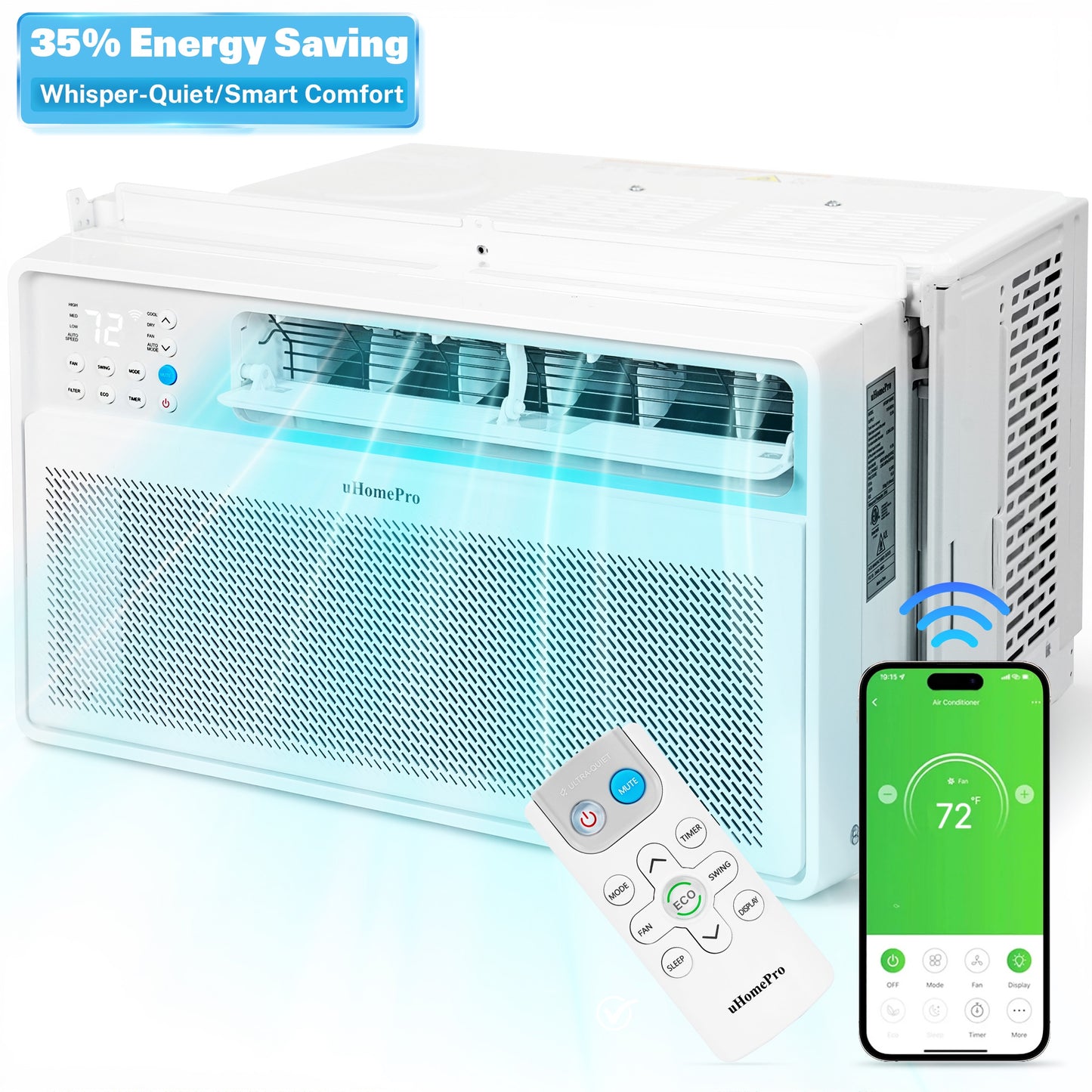 10000 BTU Window Air Conditioner with Wifi, Ultra Quiet Smart Inverter Window AC Units Cools up to 440 sq. ft, Up to 35% Energy Savings, Window Unit with Remote Control, 4 Modes(Auto, Cool, Dry, Fan)