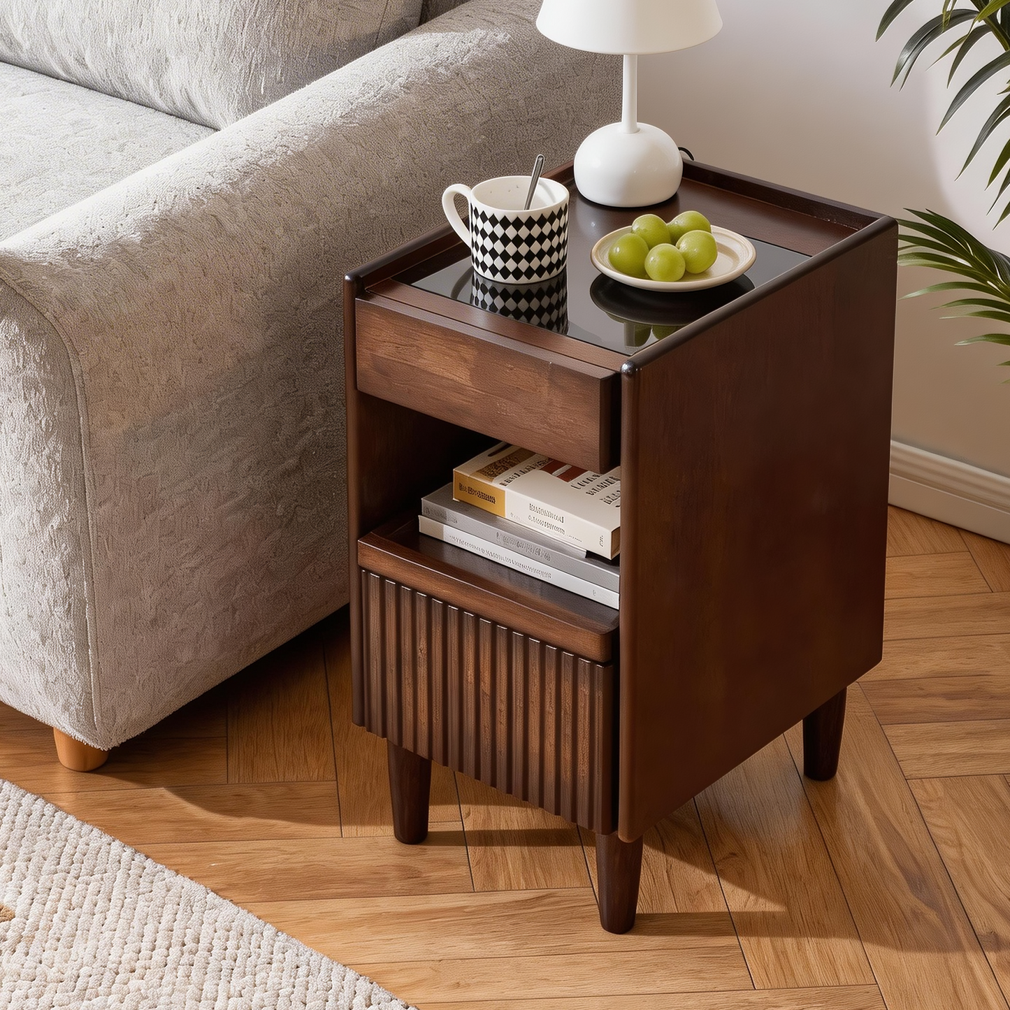 LEGAHOME Night Stand with Solid Rubberwood