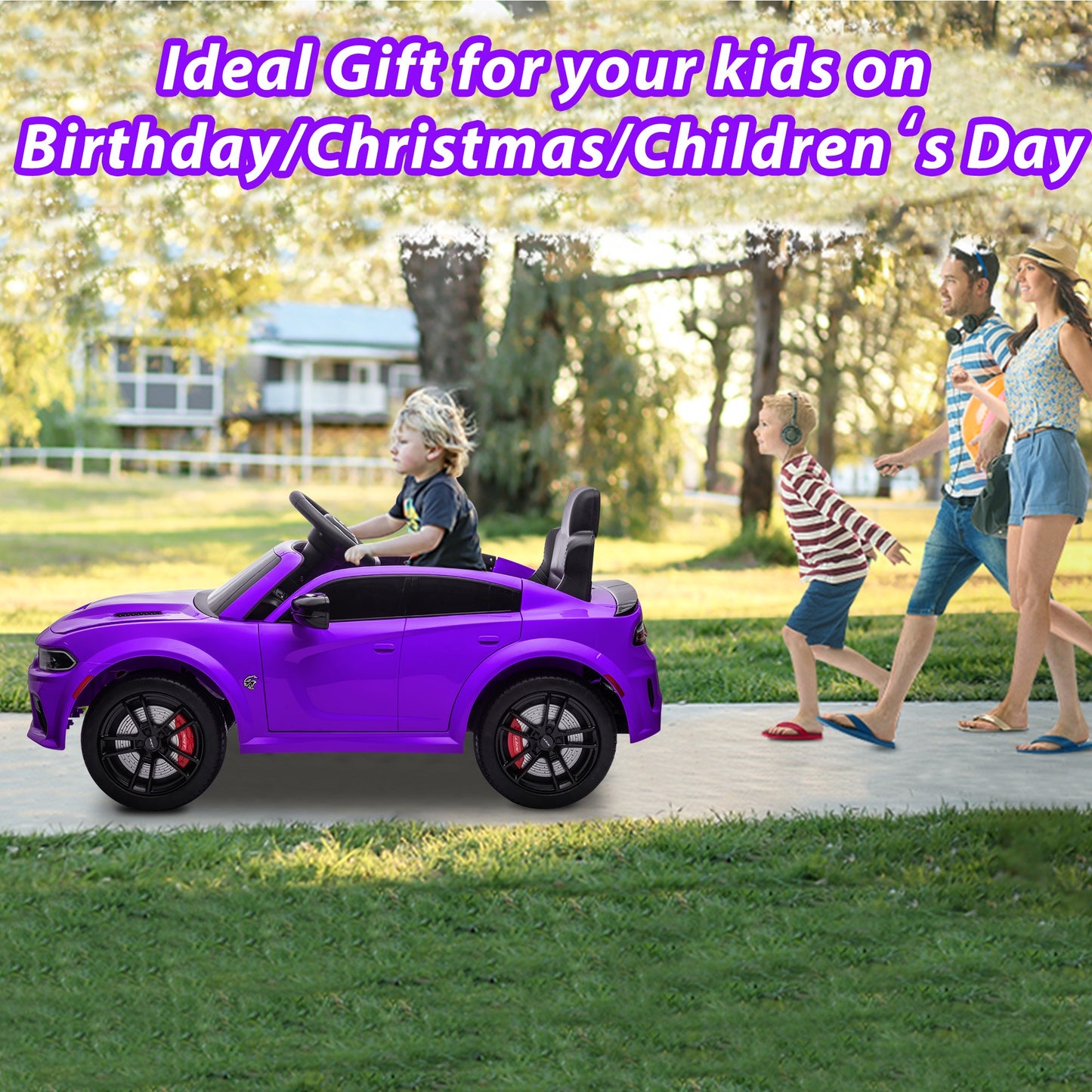 Legahome Purple 12v Kids Electric Cars, Licensed Dodge Charger Kids Ride on Cars with Remote Control, Battery Powered Ride on Toys with Bluetooth, Music, USB, MP3, 4 Wheel Suspension