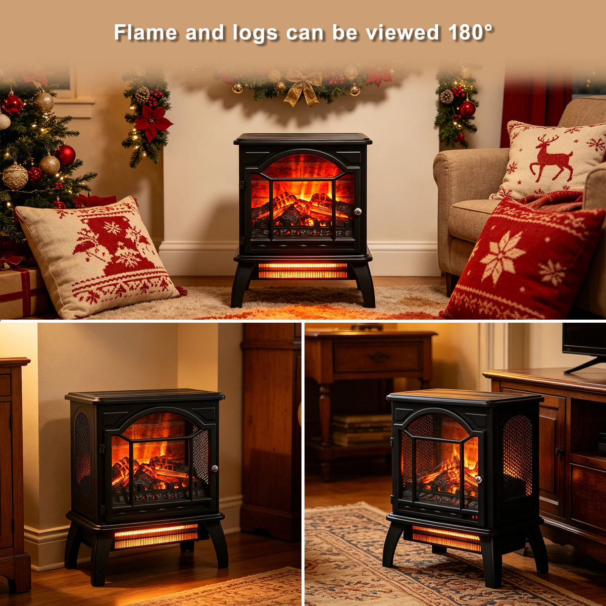 Electric Fireplace Heater, Legahome 18'' Freestanding Fireplace Heater Stove with Remote Control, 3D Flame Effect, Adjustable Brightness, Temp Control and Timer, Brick Background