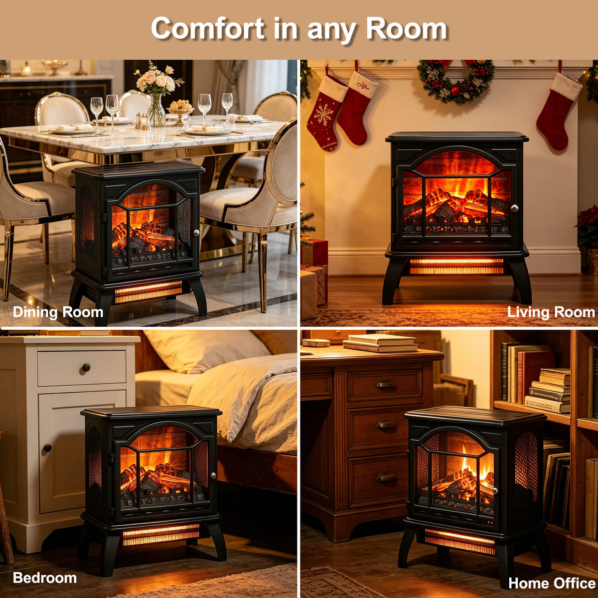 Electric Fireplace Heater, Legahome 18'' Freestanding Fireplace Heater Stove with Remote Control, 3D Flame Effect, Adjustable Brightness, Temp Control and Timer, Brick Background