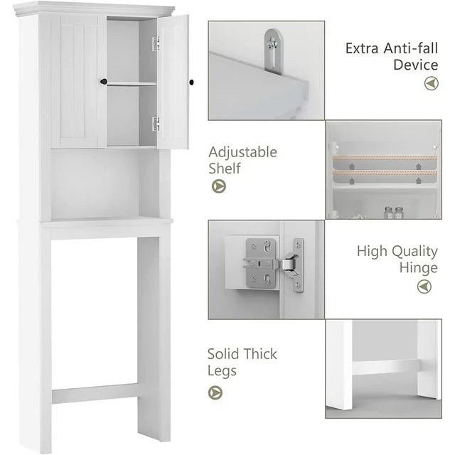 LegaHome Bathroom Storage Cabinet, White Over-The-Toilet Bathroom Storage, Home Freestanding Bathroom Organizer Space Saver, Heavy Duty Over Toilet Bathroom Cabinet with Adjustable Shelf & Shutter Door, 67''H