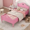 Twin Bed Frames for Girls, Princess Bed Platform No Box Spring Needed, Wood Twin Size Bed Frame with Headboard and Footboard, Side Safety Rails, Macaron Pink