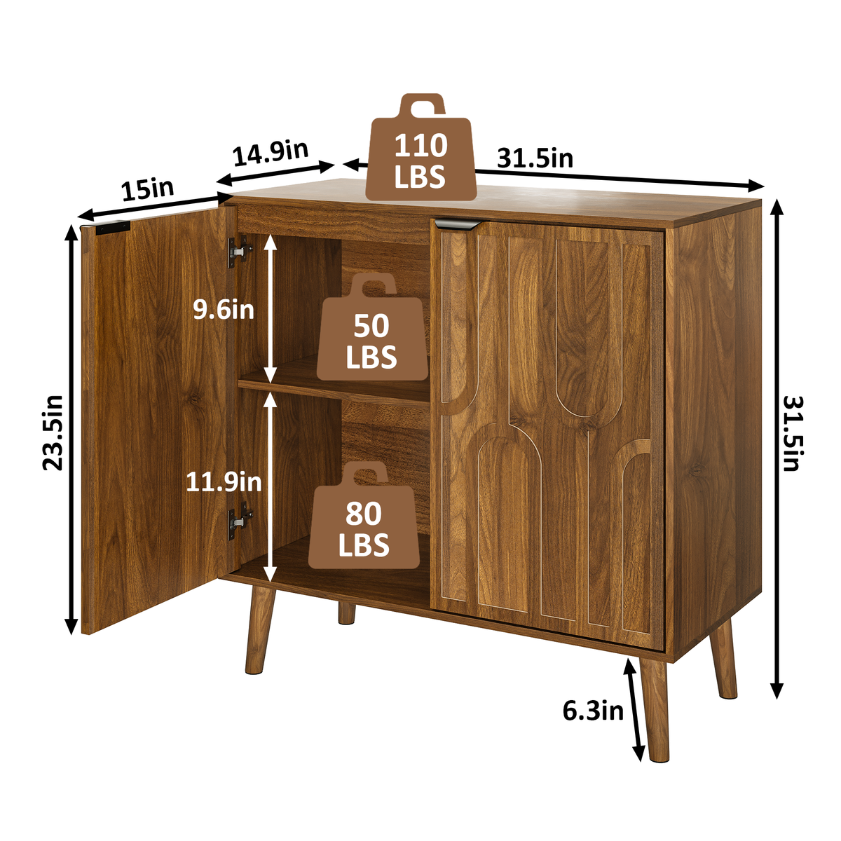 Sideboard Buffet Cabinet with 2 Doors, LEGAHOME Mid-Century Modern Storage Cabinet, Wood Sideboard Cabinet, Coffee Bar Table for Living Room Dinning Room Kitchen, Walnut