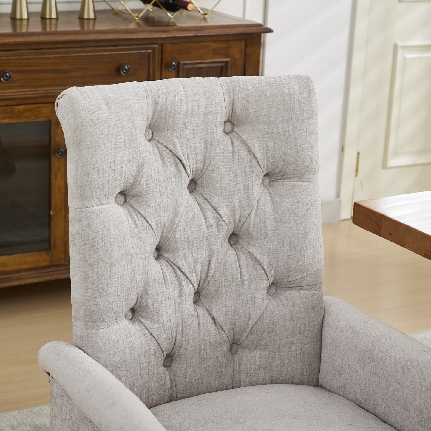 Dining Chair Set of 2, Legahome Mid Century Accent Chairs with Button Tufted & Curved Wooden Legs, Chenille Upholstered Arm Chair Accent Chair, Kitchen & Dining Room Chairs Set, Beige