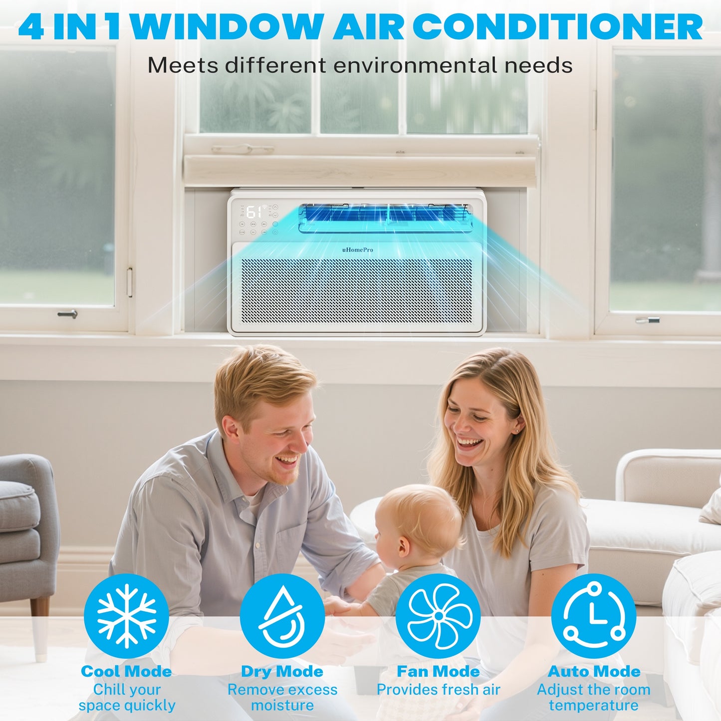 10000 BTU Window Air Conditioner with Wifi, Ultra Quiet Smart Inverter Window AC Units Cools up to 440 sq. ft, Up to 35% Energy Savings, Window Unit with Remote Control, 4 Modes(Auto, Cool, Dry, Fan)