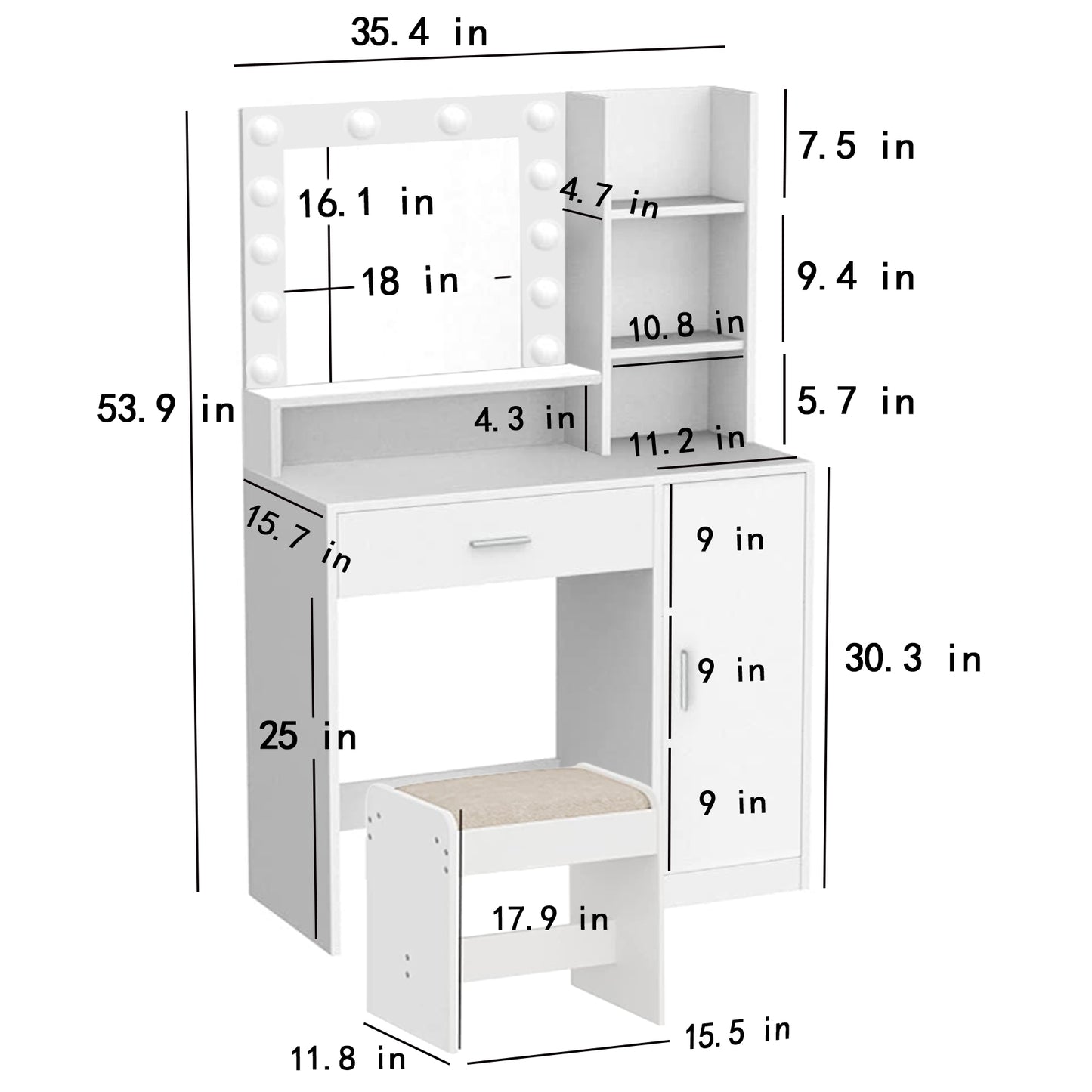 Vanity Set with Sliding Mirror and Lights, Modern Lighted Makeup Vanity Table Set, Vanity Desk with Chair Set for Girls, Dressing Table with Drawers for Bedroom