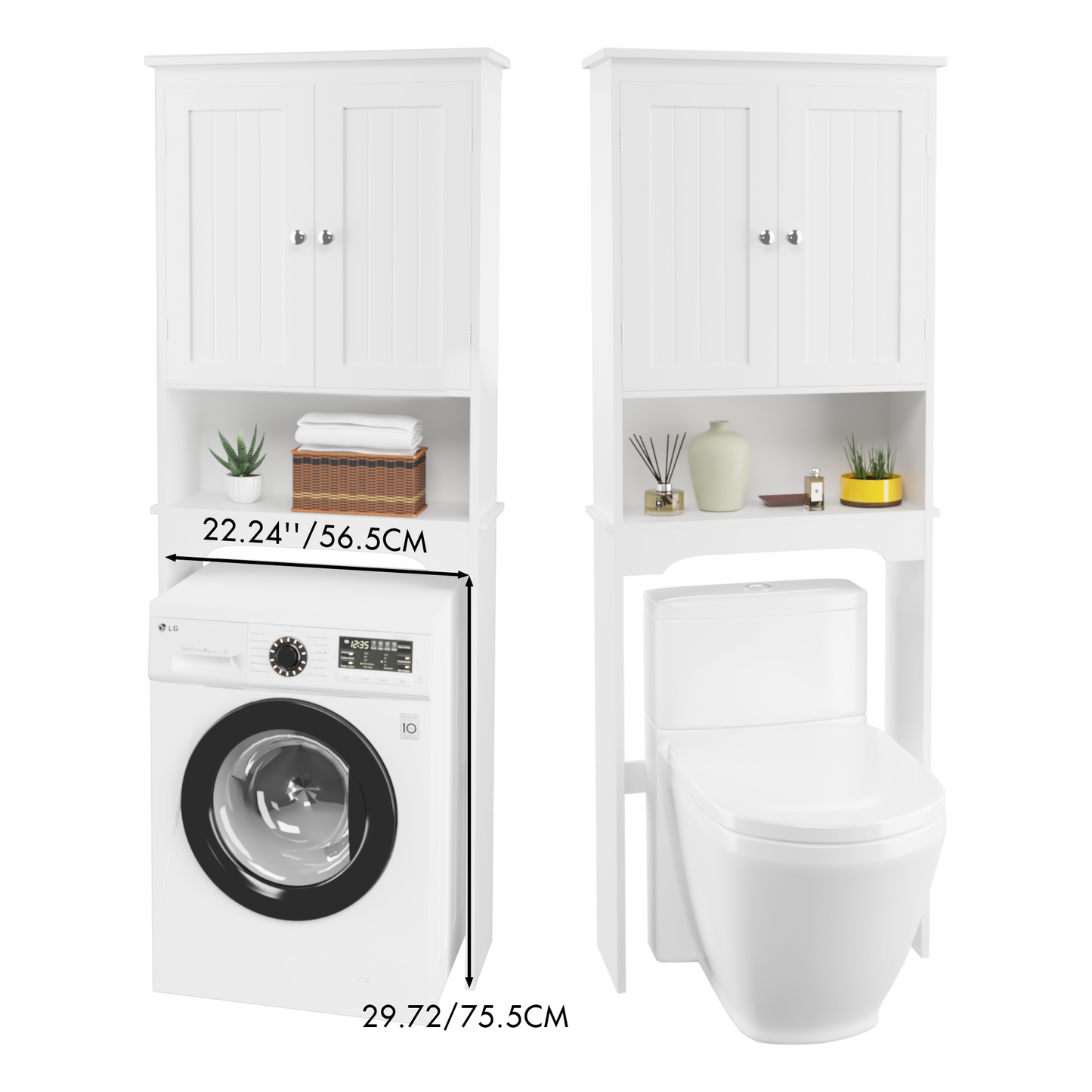 Legahome Over The Toilet Storage Shelf, Over-The-Toilet Bathroom Storage Cabinet with 2 Doors & 3 Storage Shelves, Space Saver Organizer for Bathroom, Laundry, White