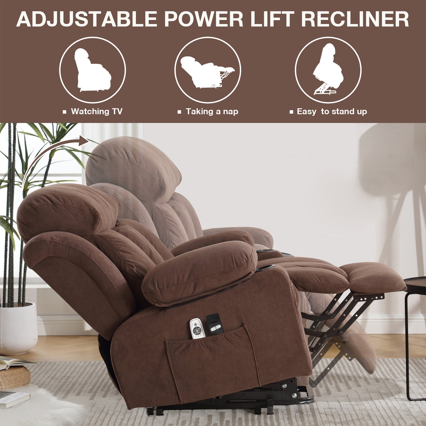 Power Lift Recliner Chair, Legahome Recliners for Elderly with Heat and Massage, Electric Lift Elderly Sofa for Living Room, with Cuper Holder, Pocket, USB Port, 330lbs Weight Capacity, Beige