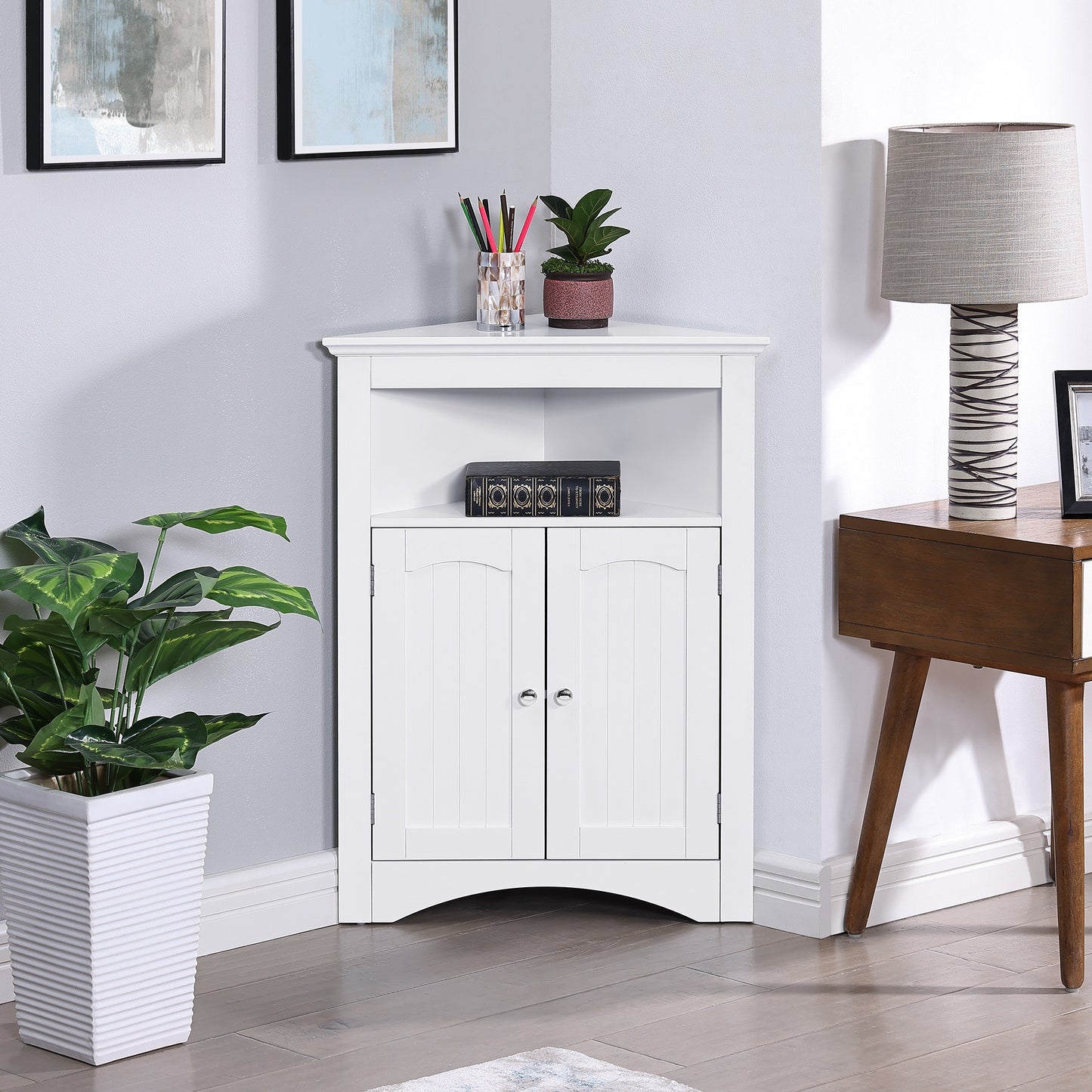 LegaHome Corner Storage Cabinet, Small Corner Table Sideboard Cabinet with 2 Doors and Adjustable Shelves, Free Standing Storage Cabinet