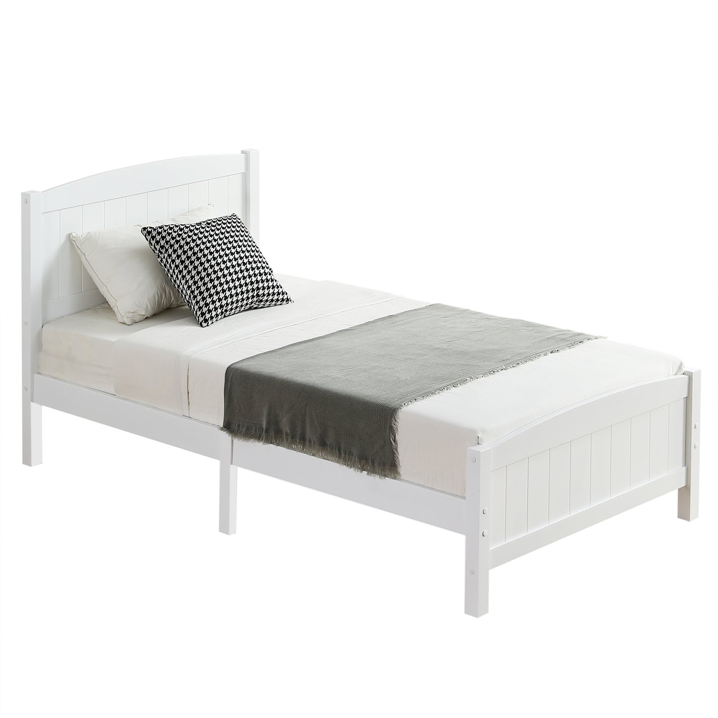 Twin Bed Frame with Headboard, Legahome White Twin Size Platform Bed Frame with Slats, Modern Twin Size Bed Frame for Kids Adults, Wood Platform Twin Bed Frame for Bedroom, No Box Spring Needed