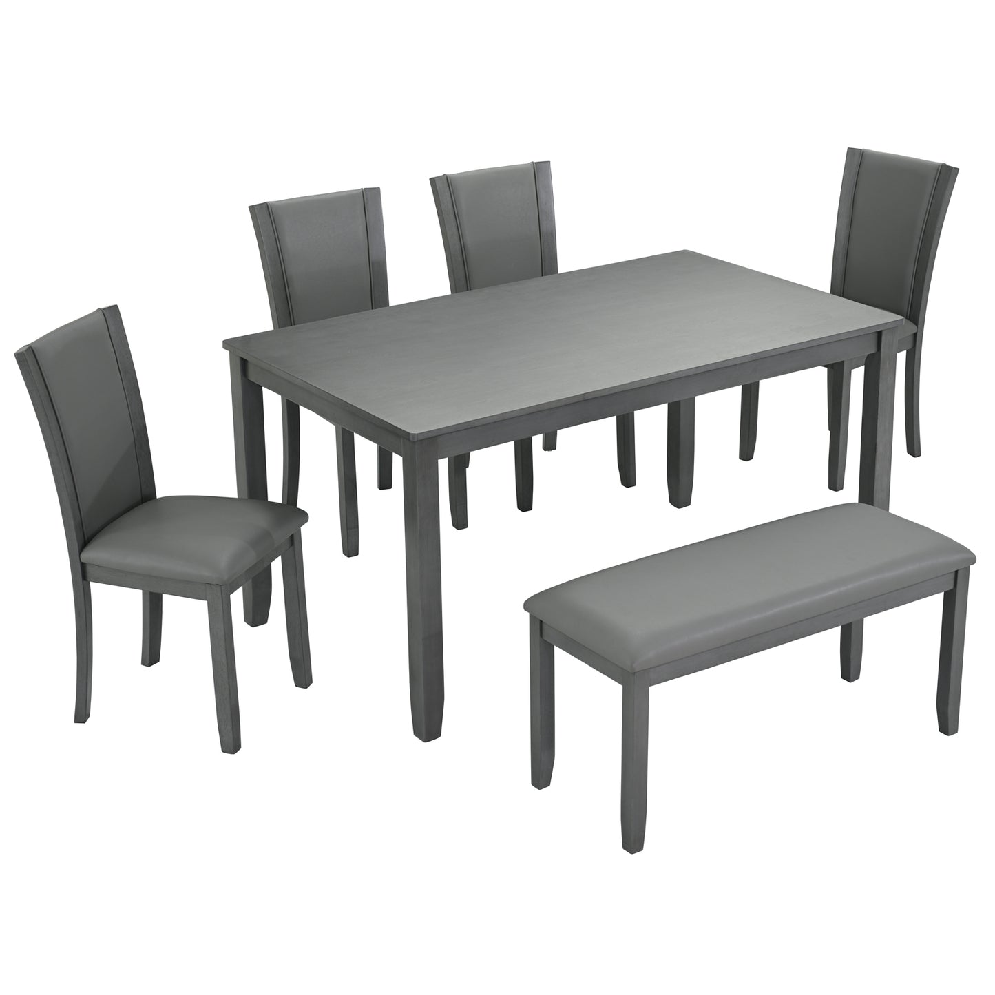 5 Piece Dining Room Set, Farmhouse Rubber Wood Dining Table Set for 4, Kitchen Table Set for Breakfast Nook, Modern Kitchen Furniture with Rectangular Table & 4 Chairs, Antique Oak