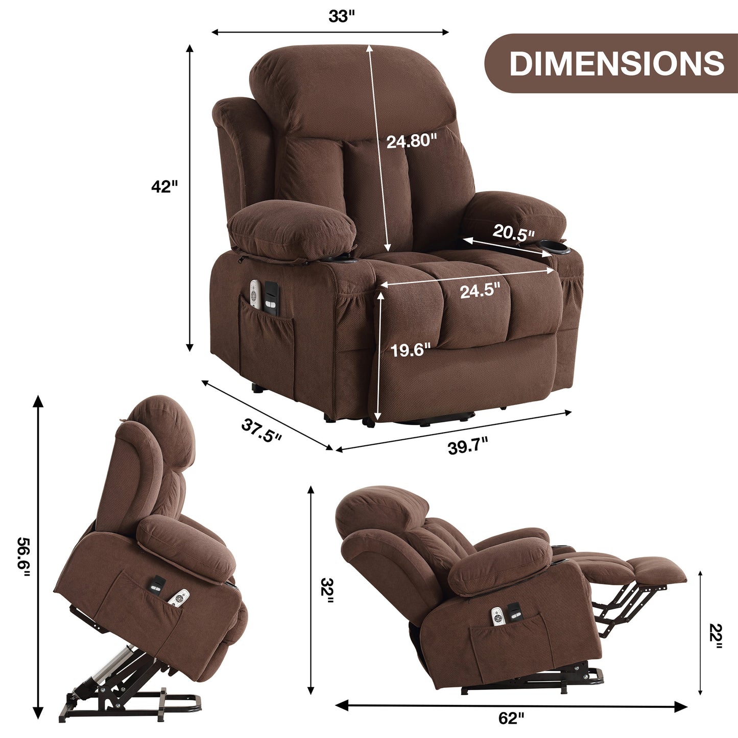 Power Lift Recliner Chair, Legahome Recliners for Elderly with Heat and Massage, Electric Lift Elderly Sofa for Living Room, with Cuper Holder, Pocket, USB Port, 330lbs Weight Capacity, Beige