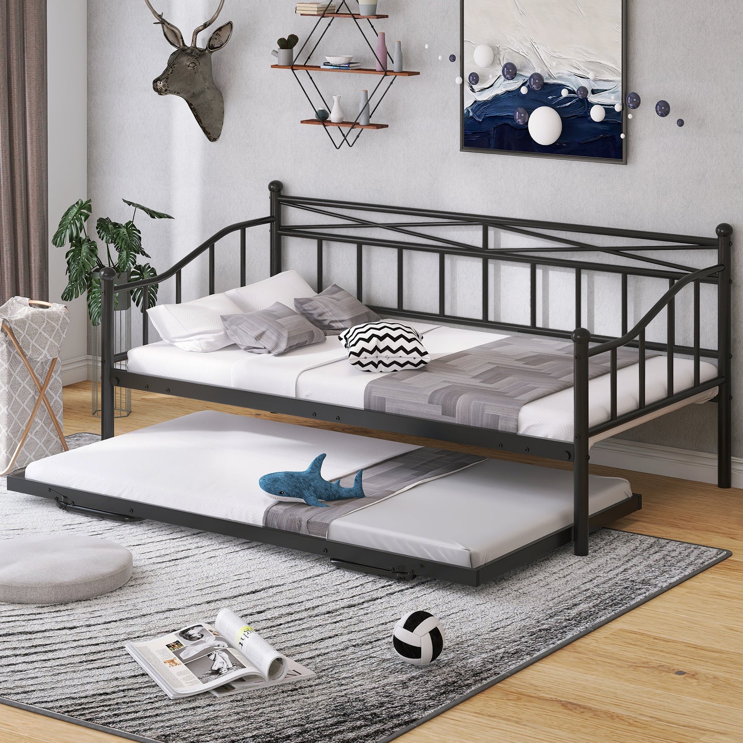 Legahome Full Size Metal Daybed with Trundle Included