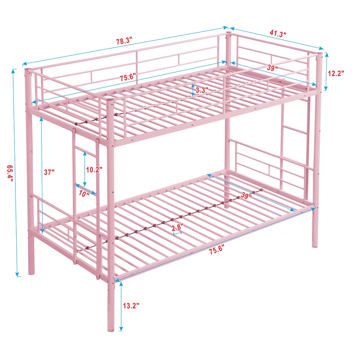 Twin Over Twin Bunk Bed with Trundle, Heavy Duty Metal Bunk Bed for Kids, Convertible Kids Bunk Beds for Small Rooms, No Box Spring Needed, White