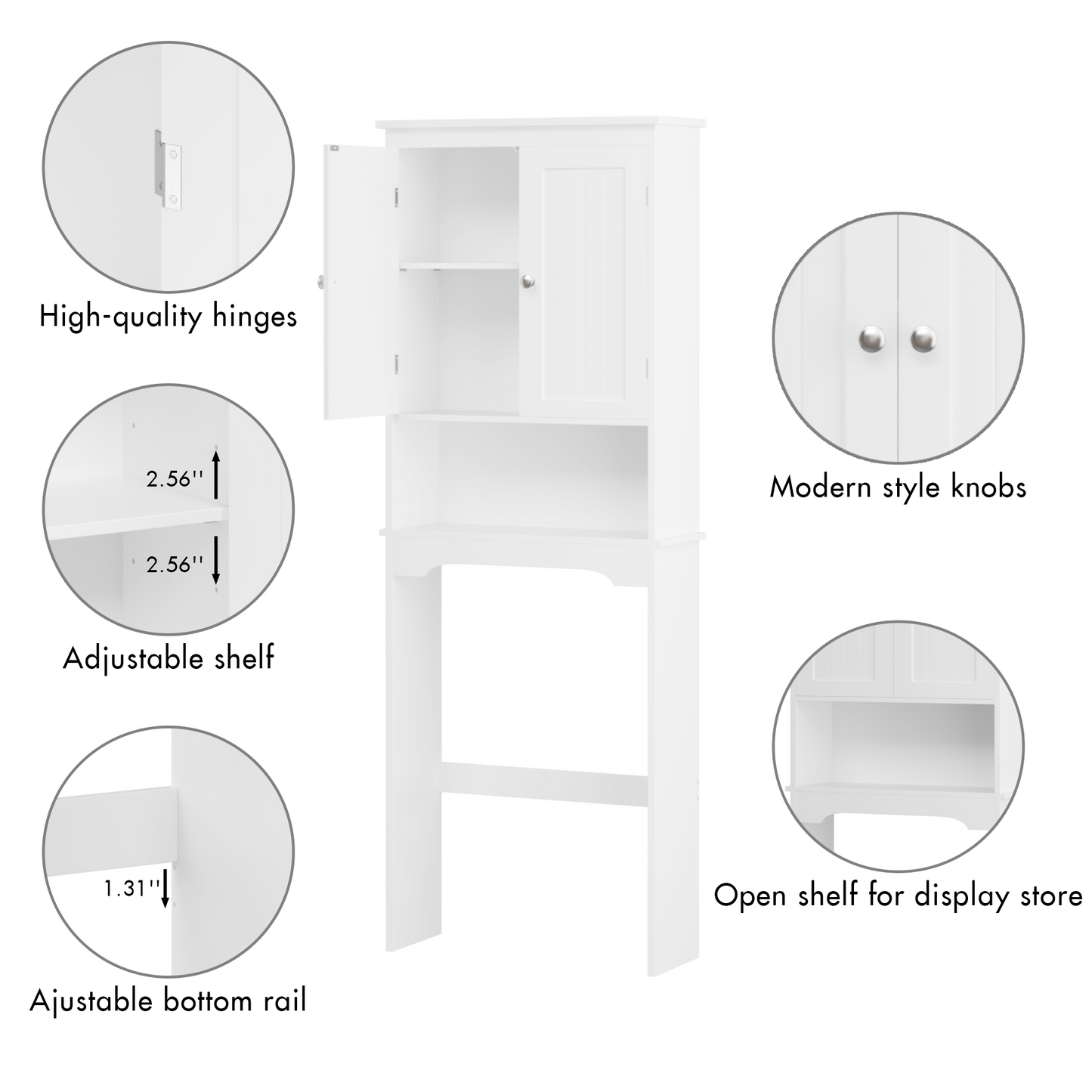 Legahome Over The Toilet Storage Shelf, Over-The-Toilet Bathroom Storage Cabinet with 2 Doors & 3 Storage Shelves, Space Saver Organizer for Bathroom, Laundry, White