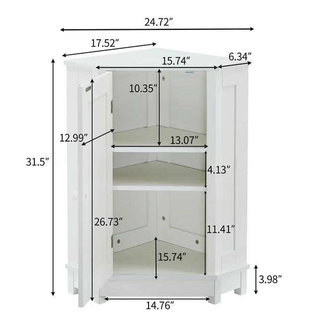 LegaHome Bathroom Cabinet, New Upgraded Free Standing Corner Cabinet with Doors and Adjustable Shelf, Modern Triangle Bathroom Floor Cabine Storage Organizer, White