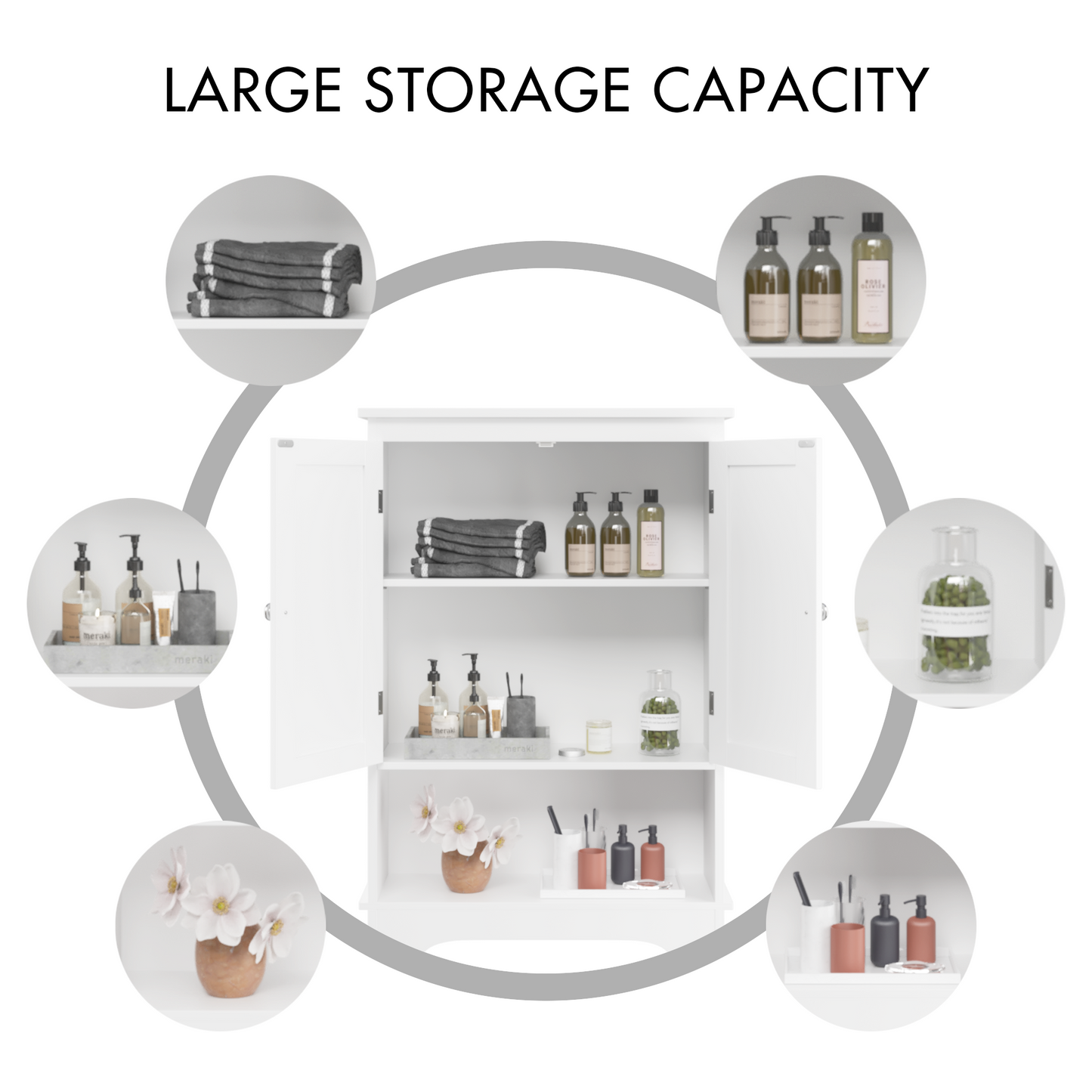 Legahome Over The Toilet Storage Shelf, Over-The-Toilet Bathroom Storage Cabinet with 2 Doors & 3 Storage Shelves, Space Saver Organizer for Bathroom, Laundry, White