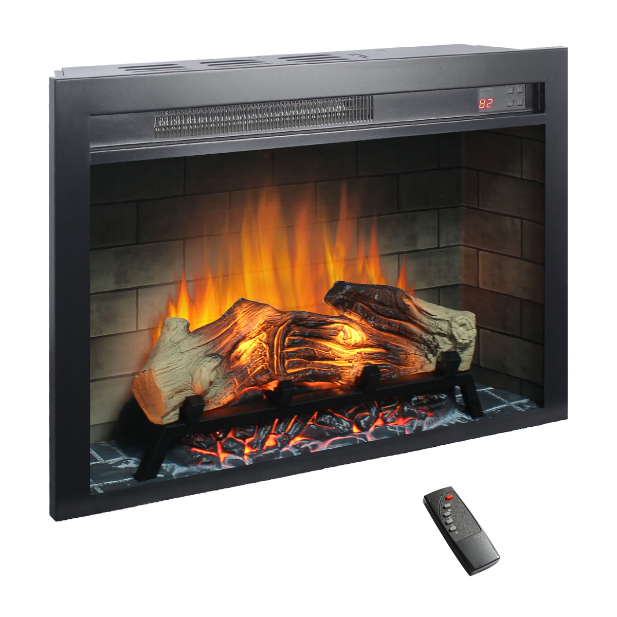 Electric Fireplace Insert, Wall Recessed Electric Fireplace, Legahome Fireplace Heater with Log Set Realistic Flame, Remote Control, Adjustable Flame and Temperature, Overheat Protection, 1400W