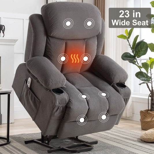 Power Lift Recliner Chair, Legahome Recliners for Elderly with Heat and Massage, Electric Lift Elderly Sofa for Living Room, with Cuper Holder, Pocket, USB Port, 330lbs Weight Capacity, Brown