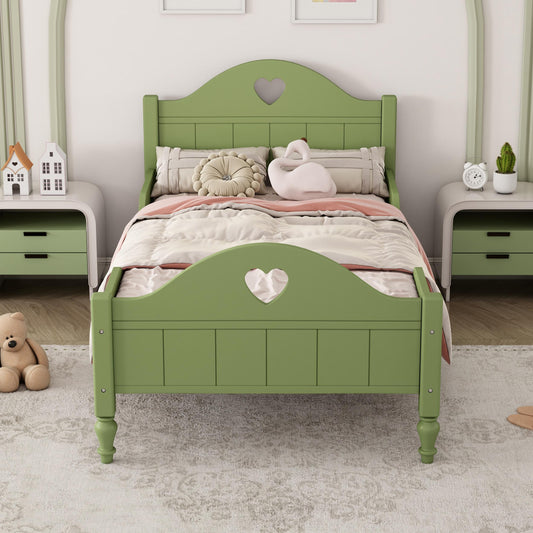 Twin Bed Frames for Girls, Princess Bed Platform No Box Spring Needed, Wood Twin Size Bed Frame with Headboard and Footboard, Side Safety Rails, Macaron Green