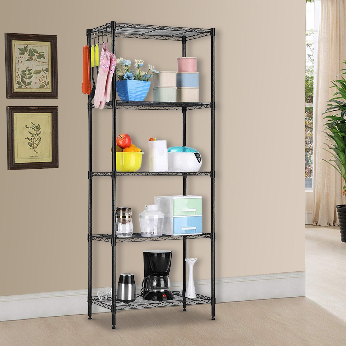 LegaHome 5 Shelf Metal Storage Rack, Wire Shelving Units and Storage, Adjustable Kitchen Storage Rack Organizer, Backers Rack for Kitchen Garage Closet Pantry Laundry Bathroom, 21.25"x11.4"x59.1"