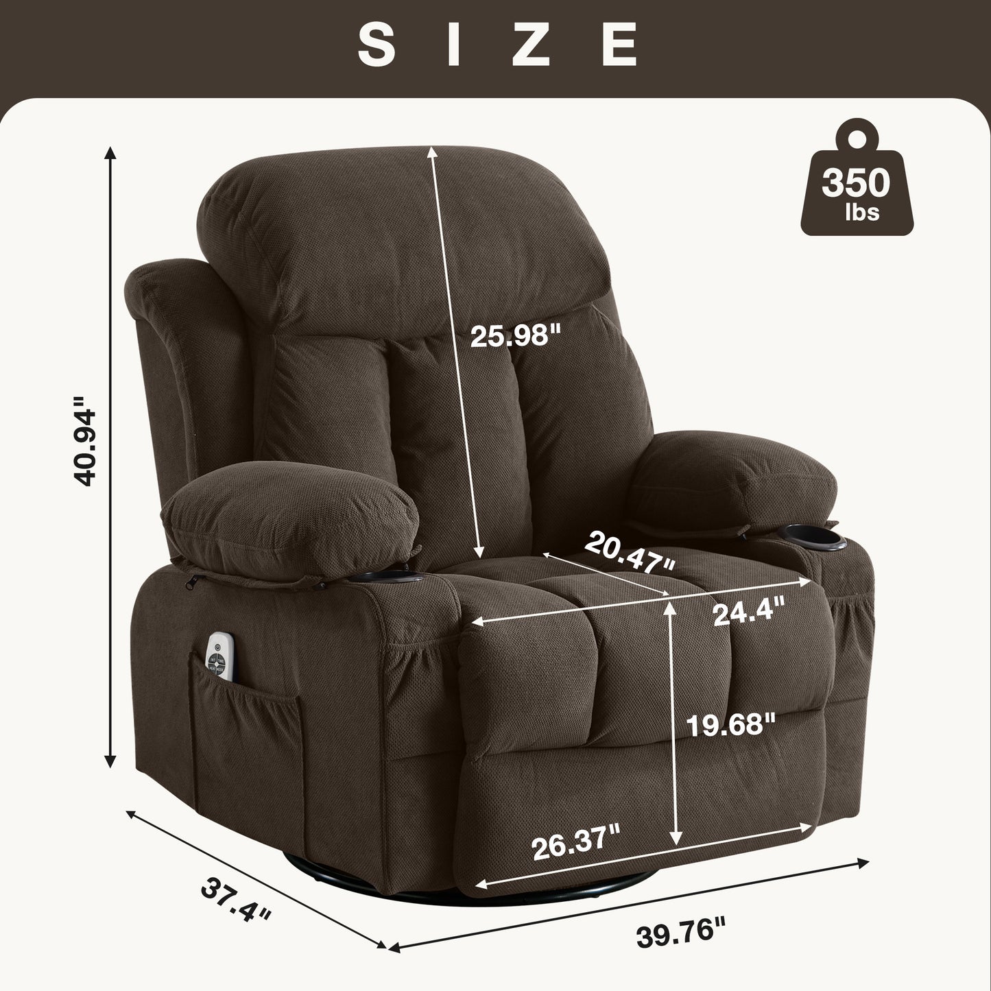 24.4in Rocker Recliner with Massage and Heat, Manual Swivel Rocker Recliner Chair for Living Room, Velvet Glider Rocking Recliner for Adults, Home Theater Message Recliner with Footrest